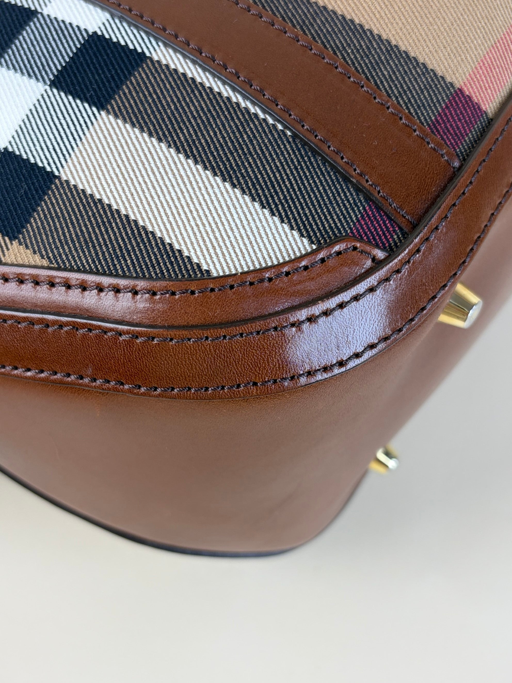 Burberry Brown House Check Small Orchard Bowling Bag with Strap