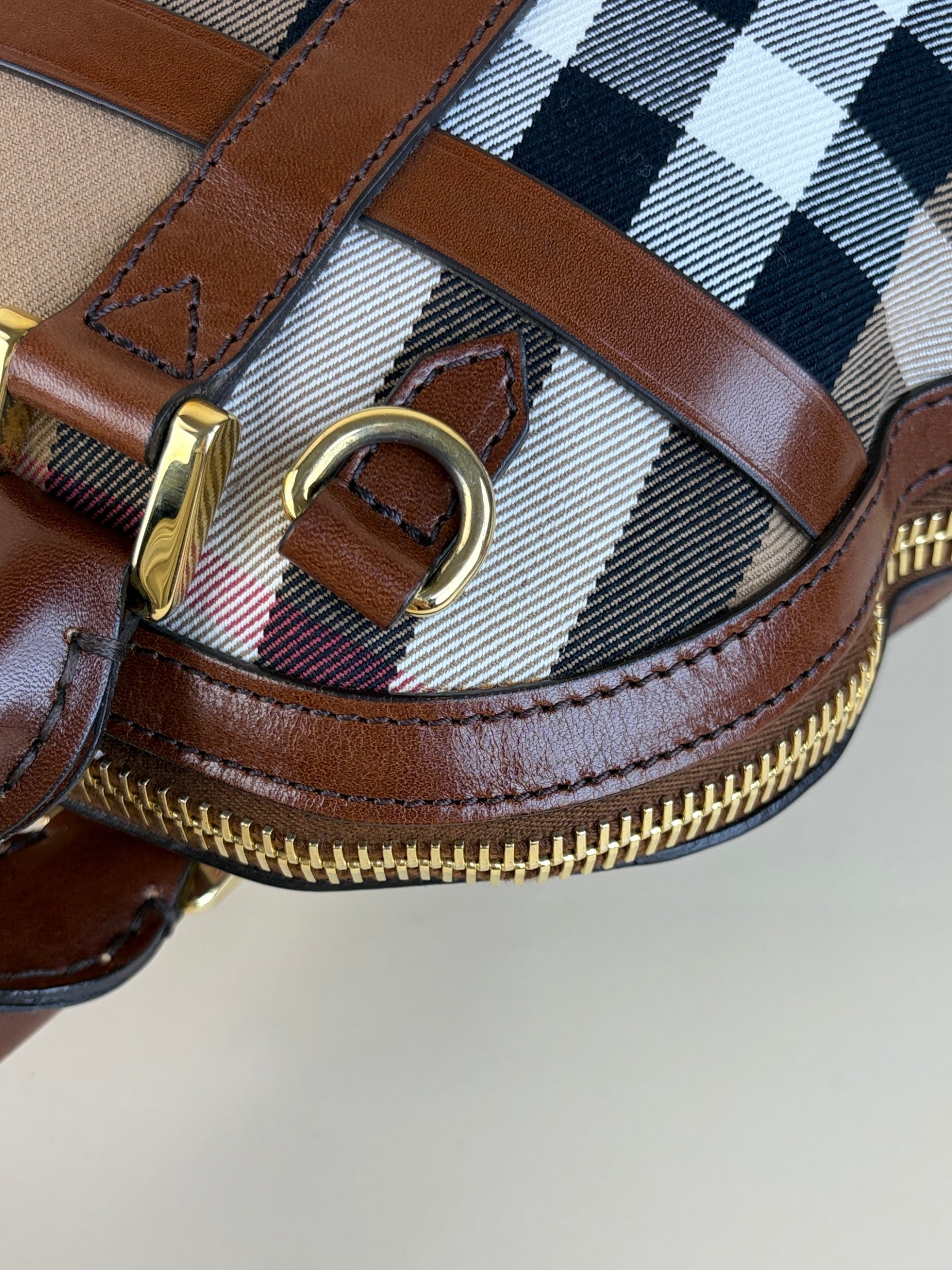 Burberry Brown House Check Small Orchard Bowling Bag with Strap