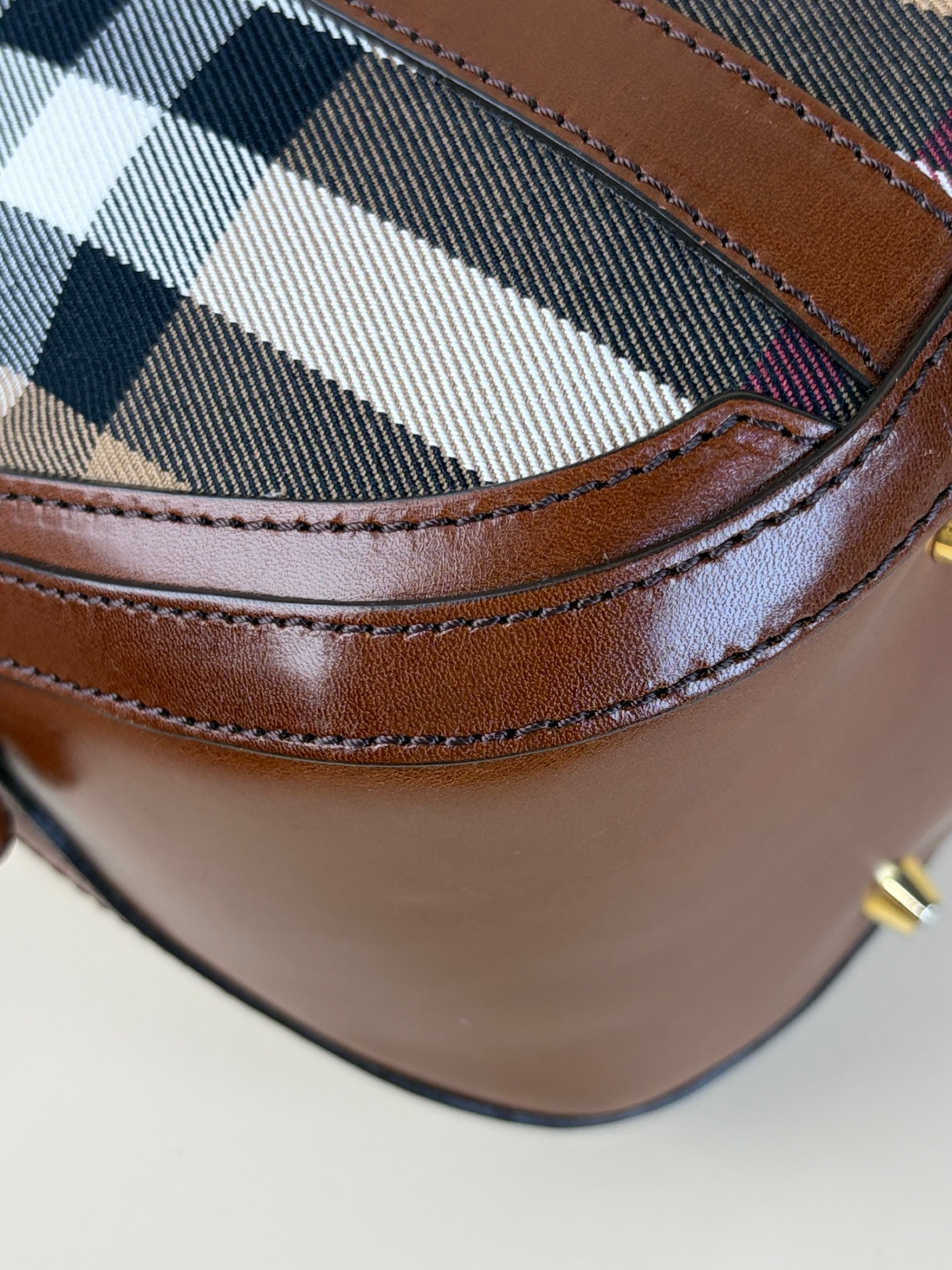 Burberry Brown House Check Small Orchard Bowling Bag with Strap