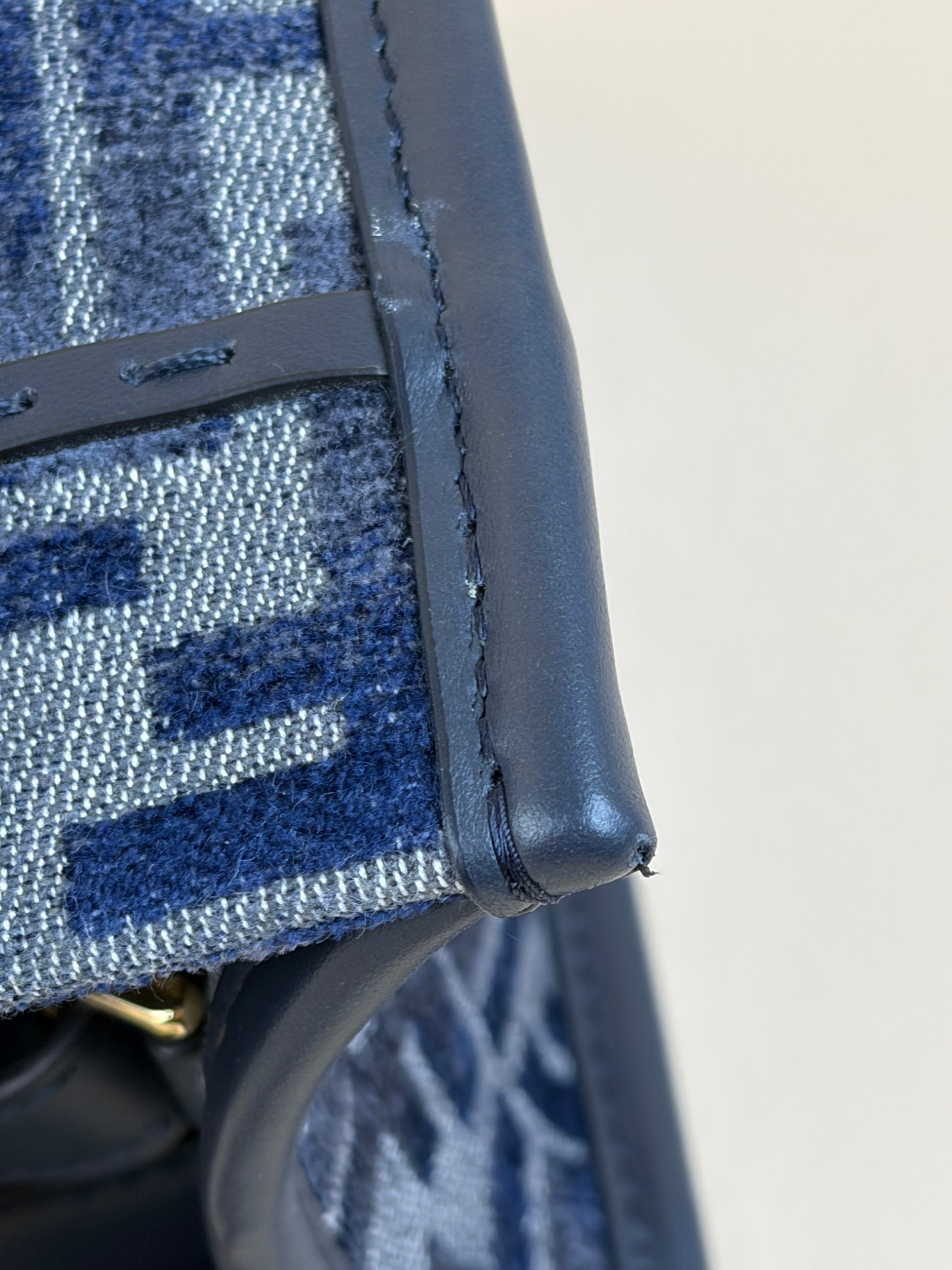 Fendi dark blue FF chenille shopper small Tote Bag with Strap