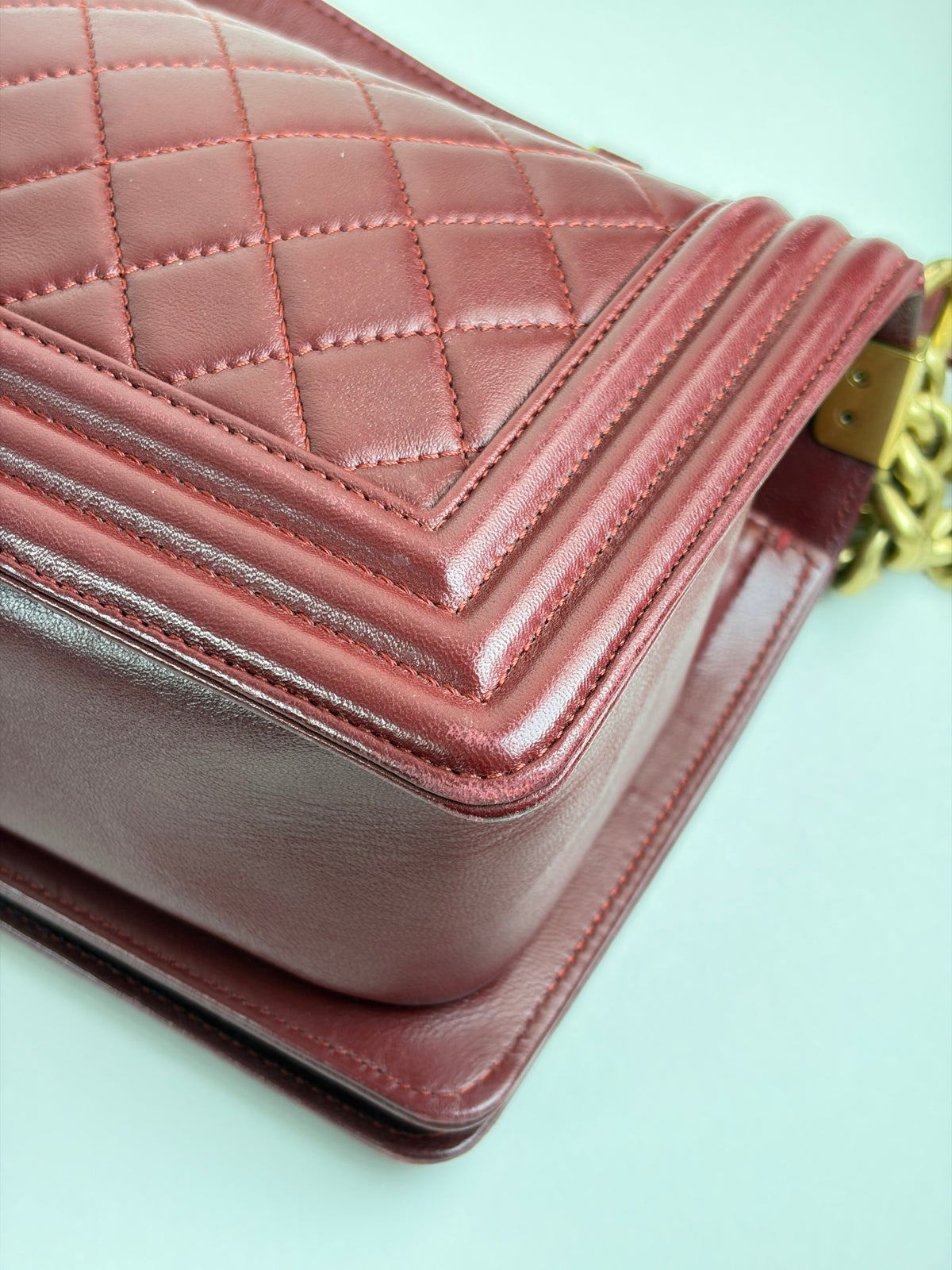 Chanel burgundy boy medium lambskin quilted