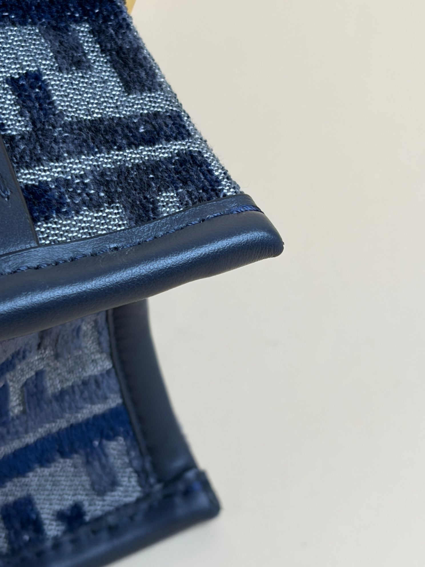 Fendi dark blue FF chenille shopper small Tote Bag with Strap