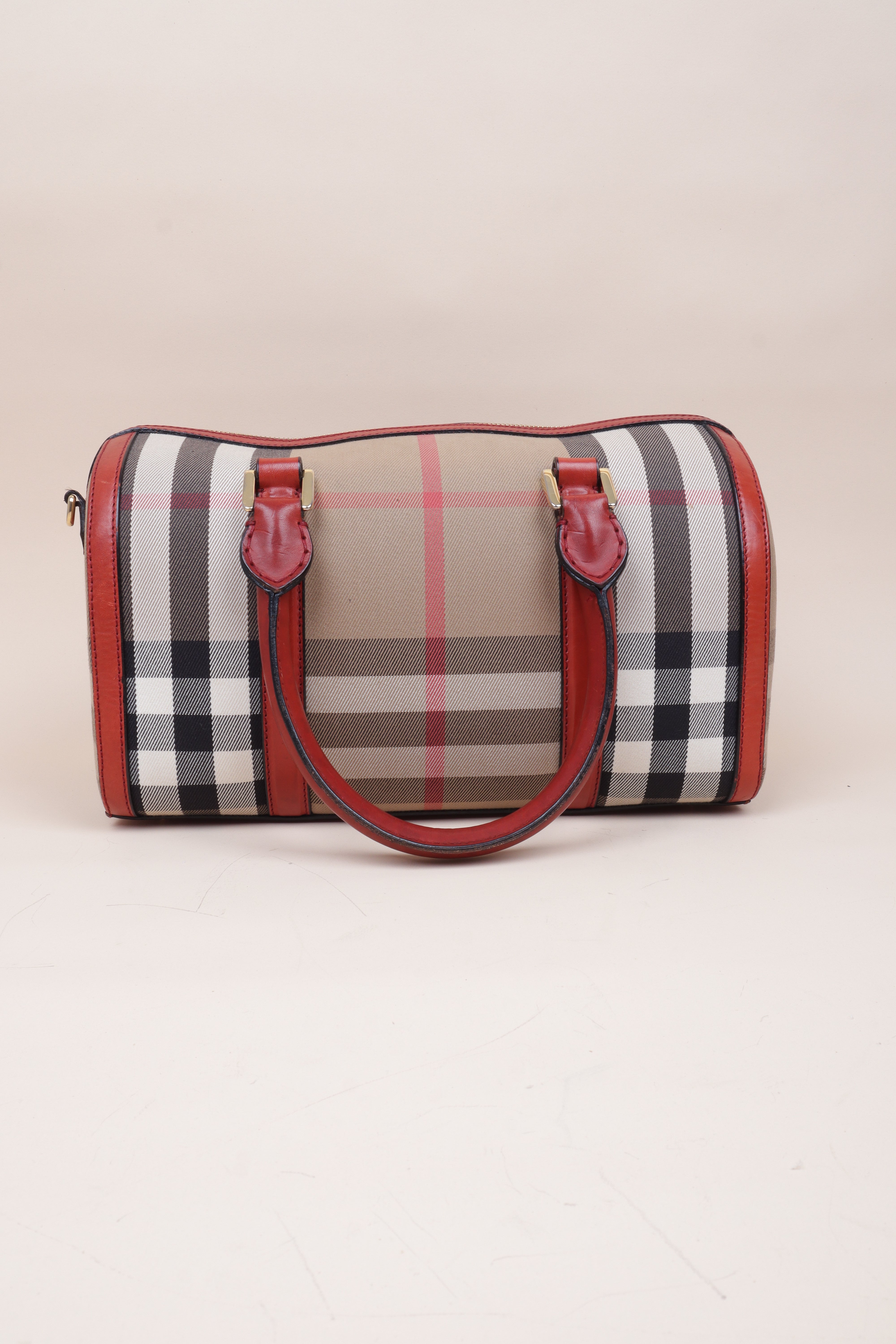 Burberry House Check Red Alchester Bowling Medium Tote Bag with Strap