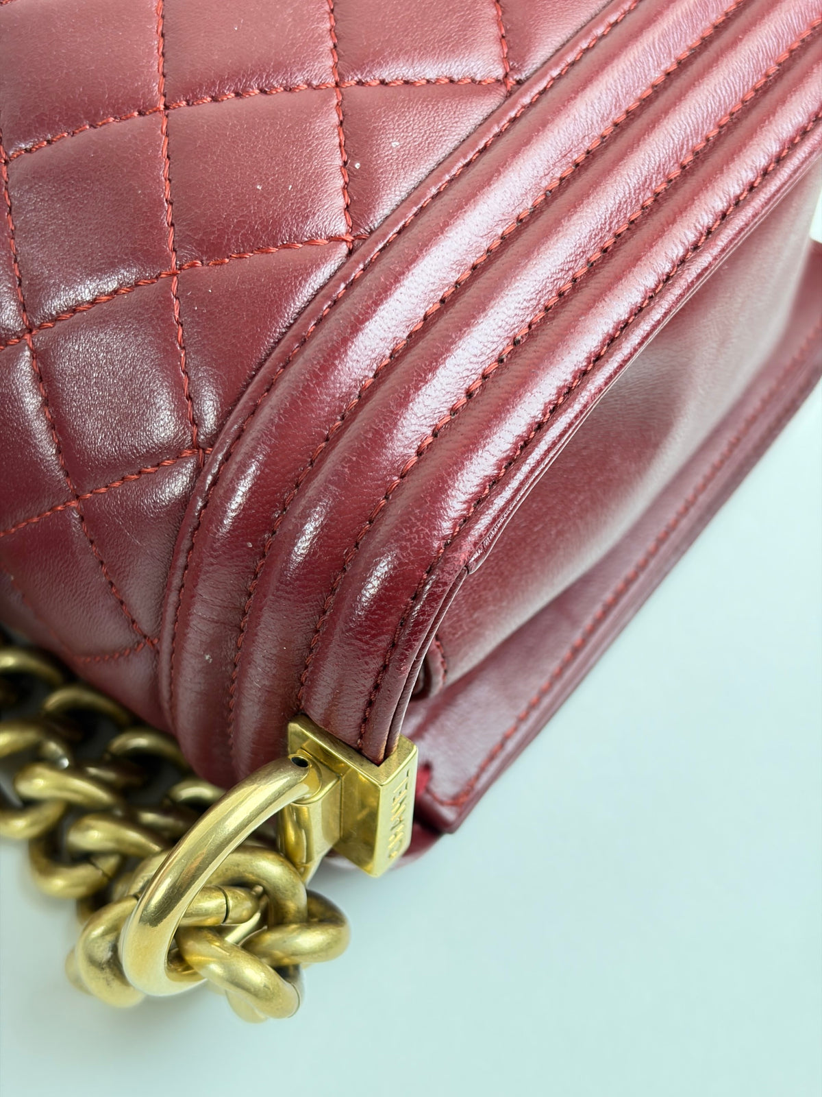 Chanel burgundy boy medium lambskin quilted