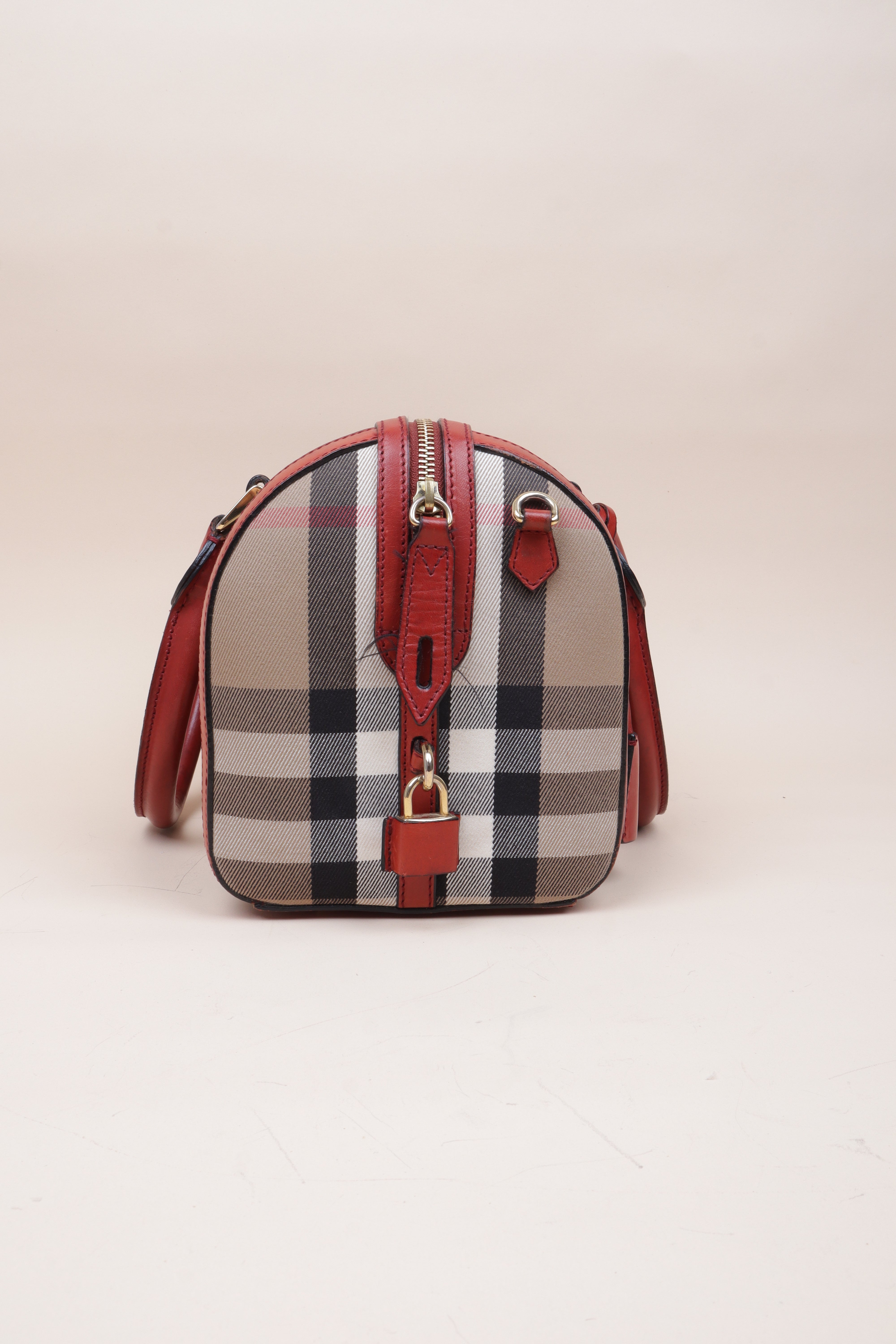 Burberry House Check Red Alchester Bowling Medium Tote Bag with Strap