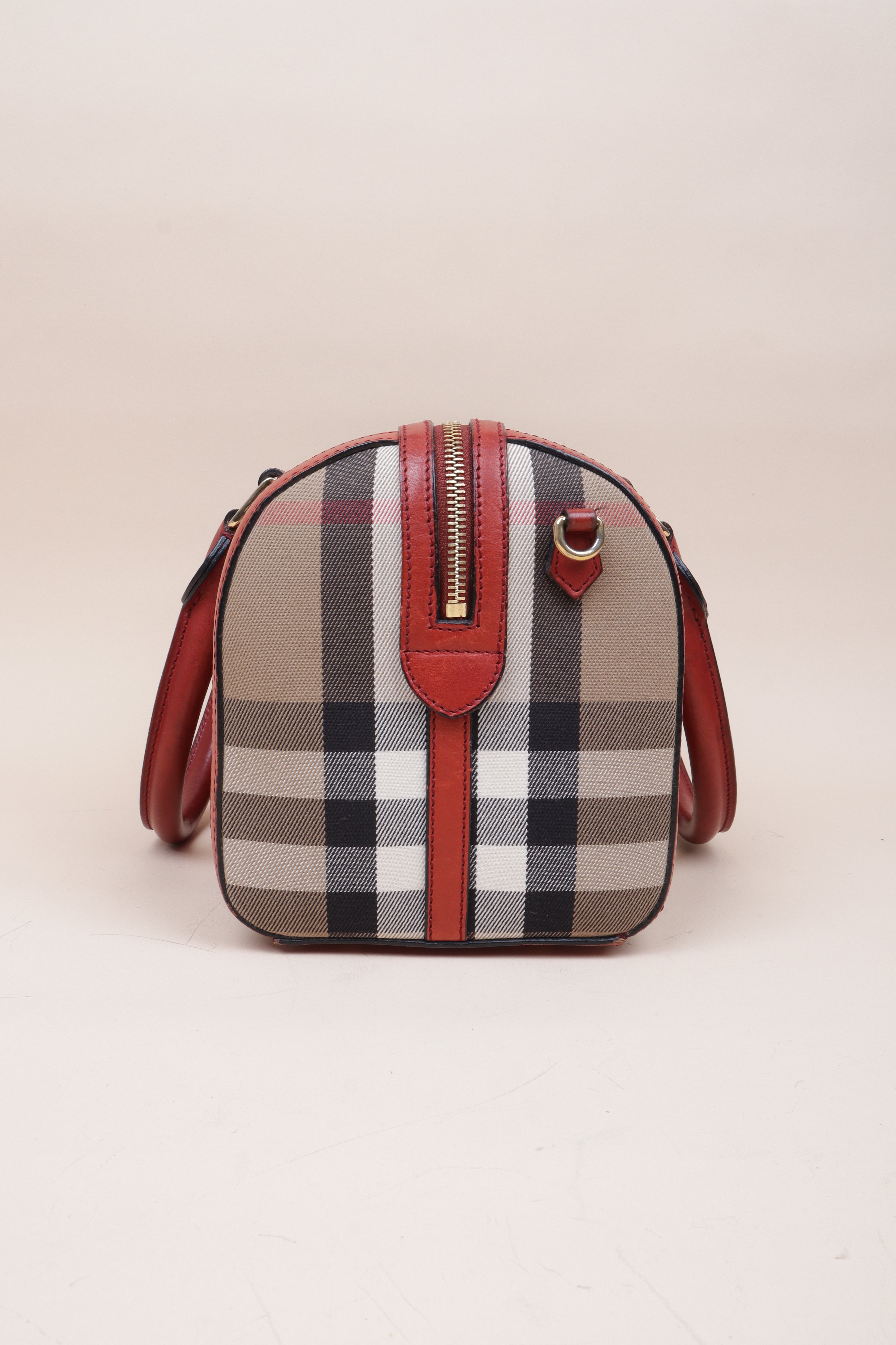 Burberry House Check Red Alchester Bowling Medium Tote Bag with Strap