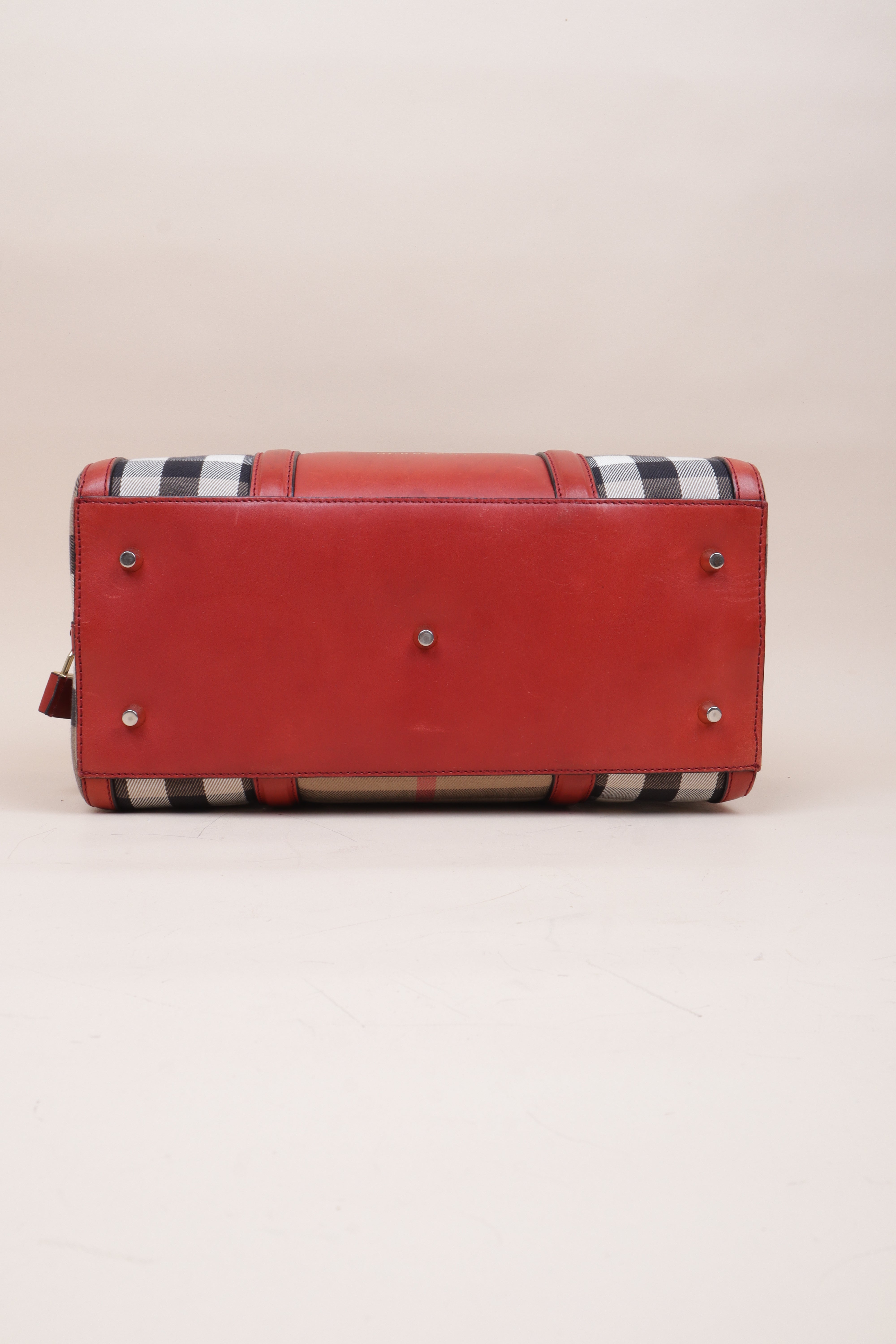 Burberry House Check Red Alchester Bowling Medium Tote Bag with Strap