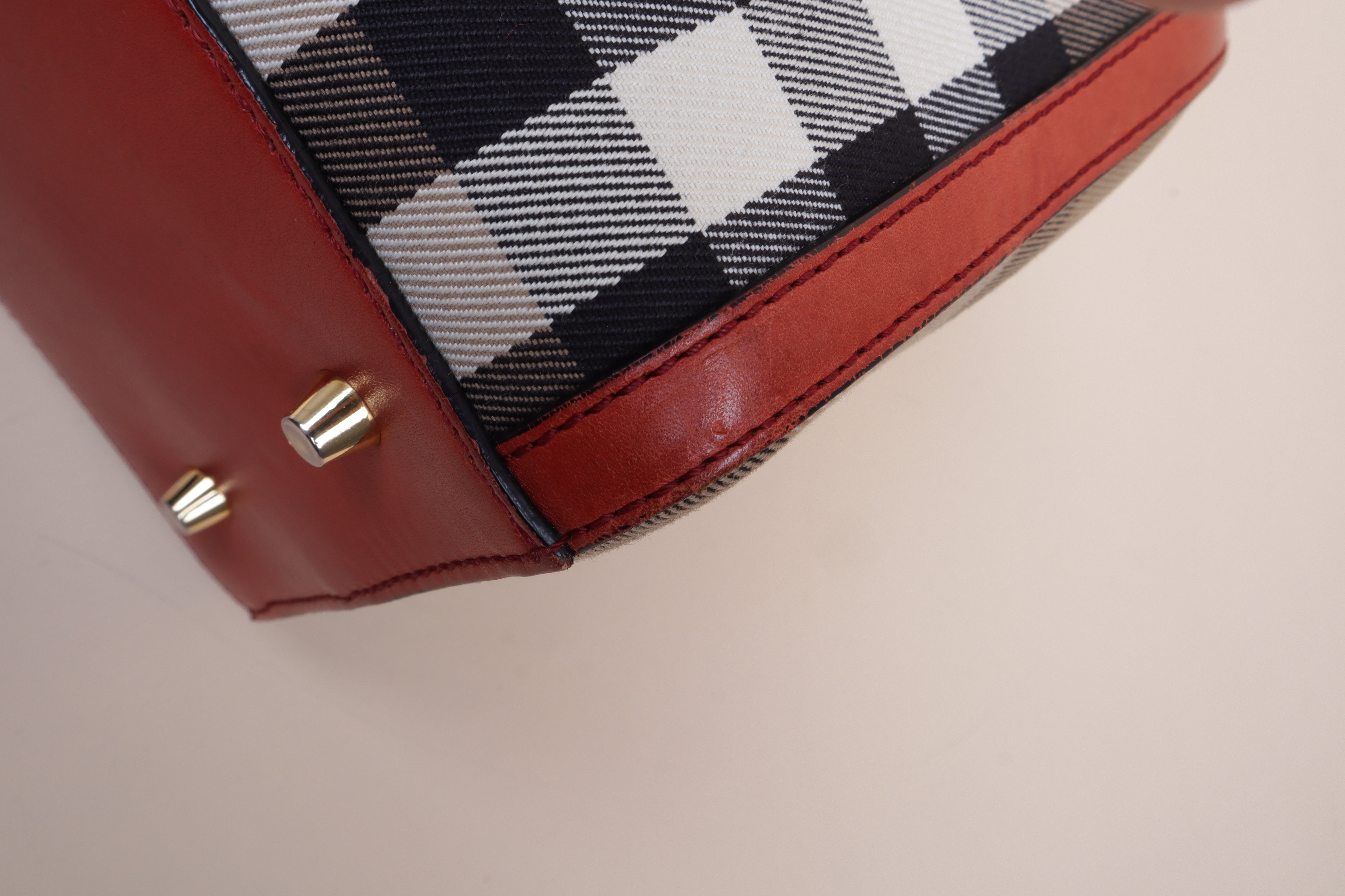 Burberry House Check Red Alchester Bowling Medium Tote Bag with Strap