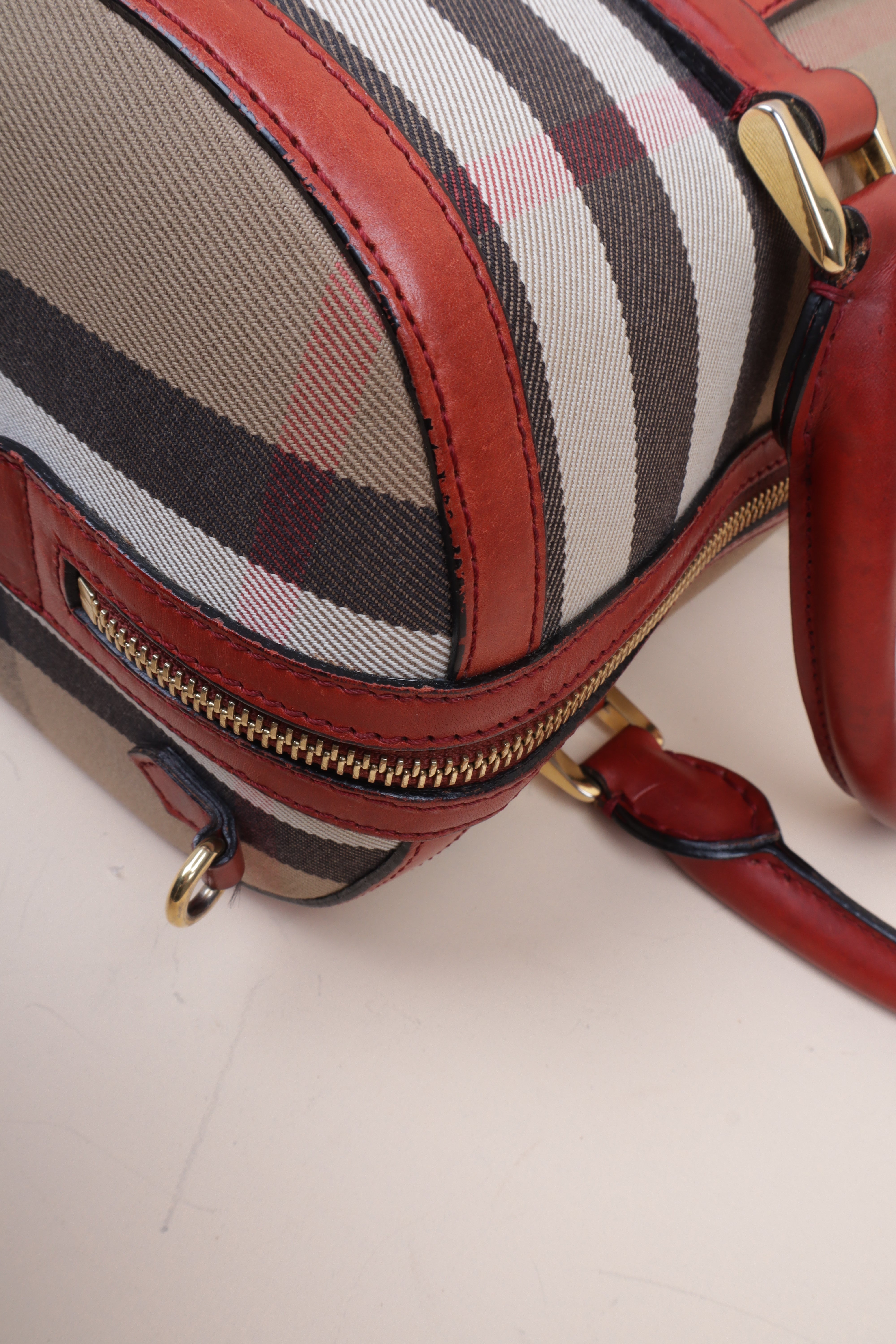 Burberry House Check Red Alchester Bowling Medium Tote Bag with Strap