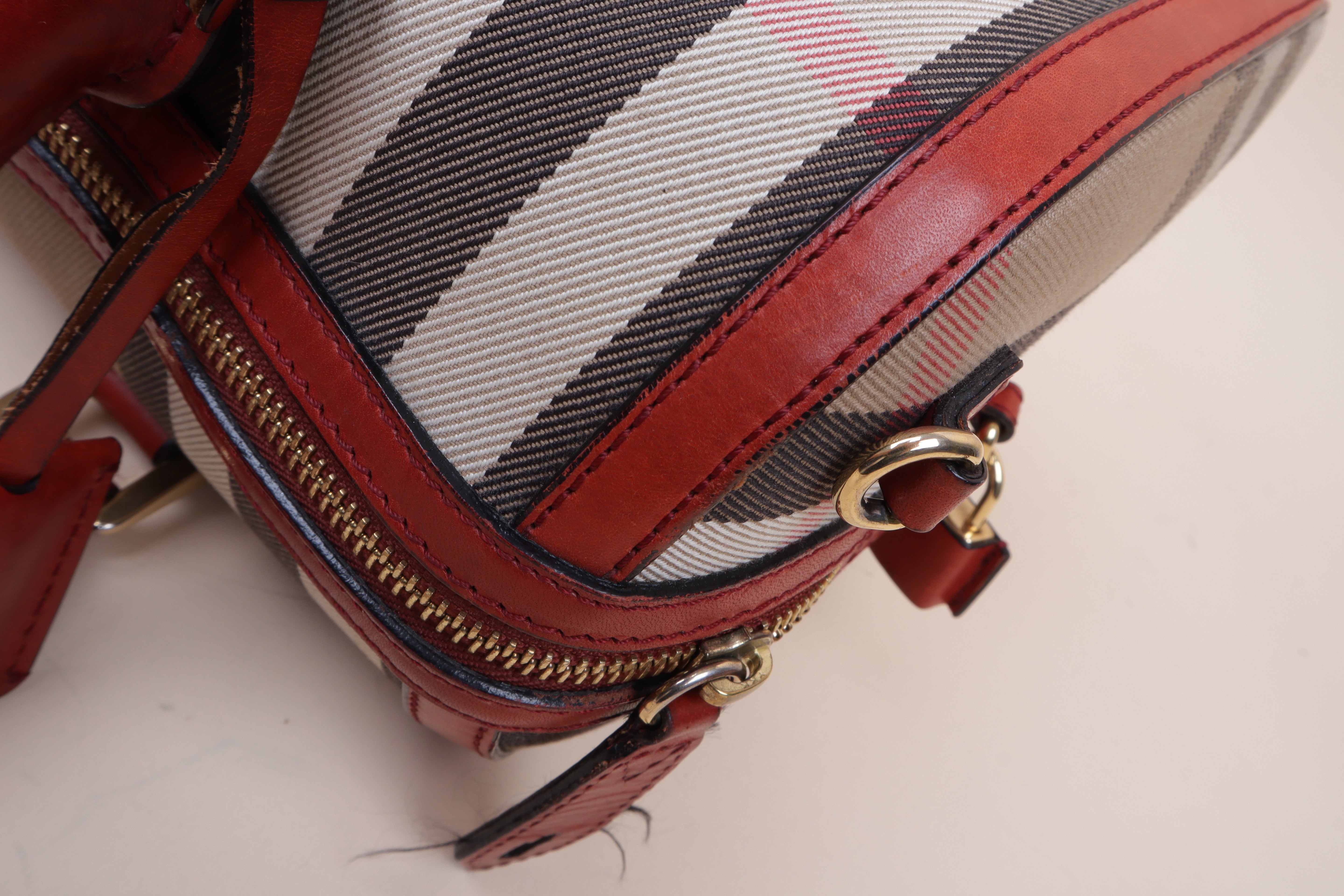 Burberry House Check Red Alchester Bowling Medium Tote Bag with Strap