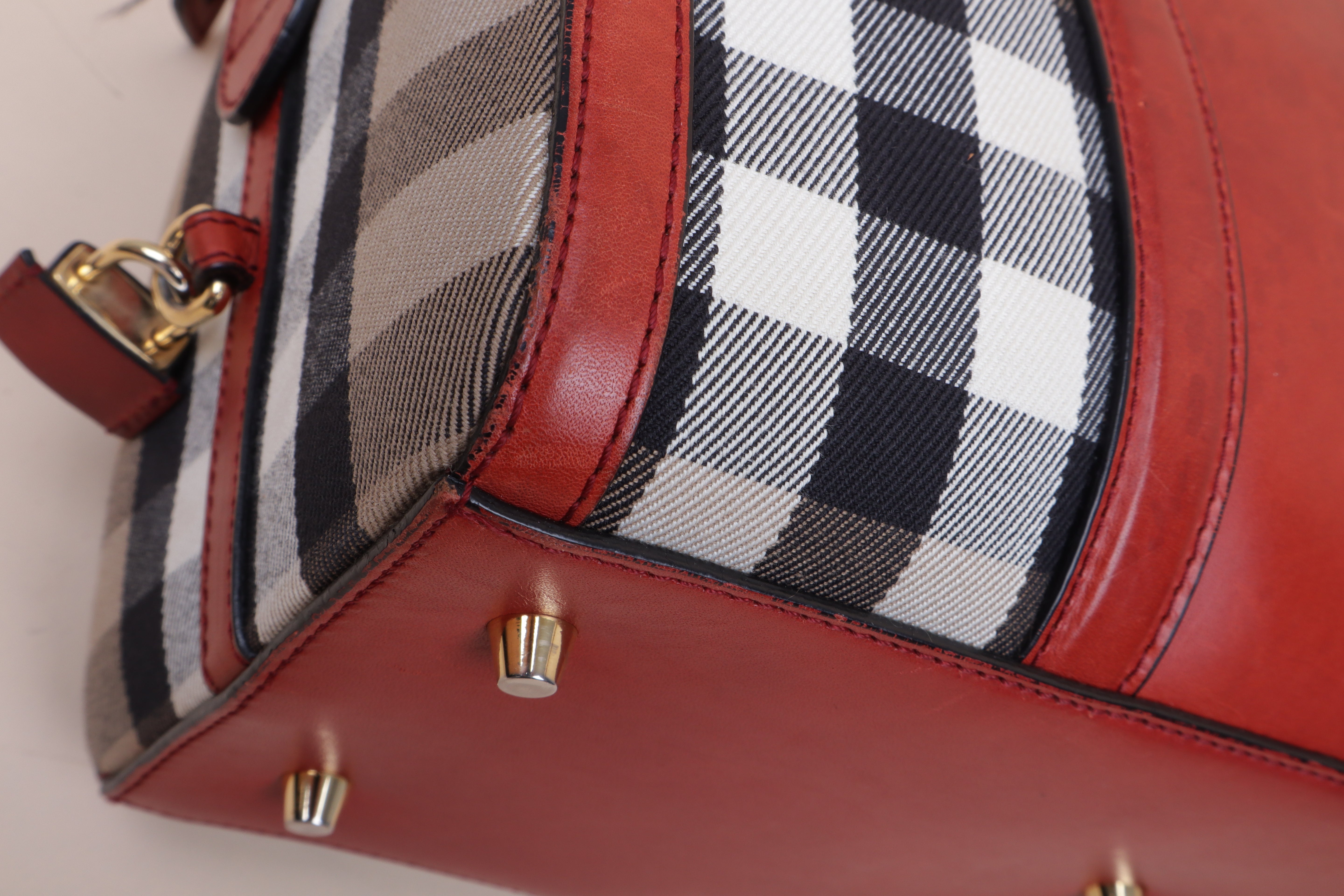 Burberry House Check Red Alchester Bowling Medium Tote Bag with Strap