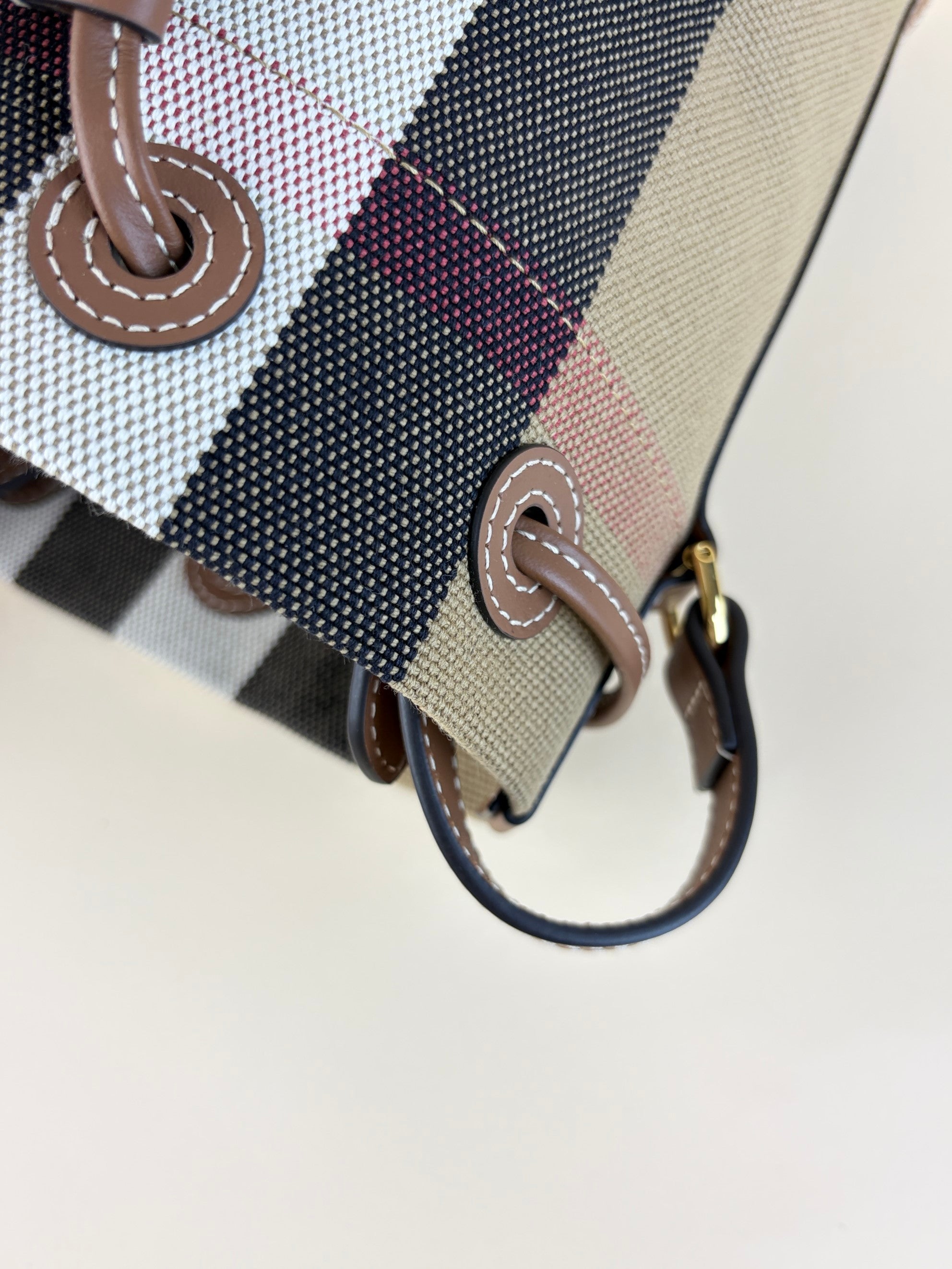 Burberry Taupe Brown and Giant Check Canvas Small Bucket Bag