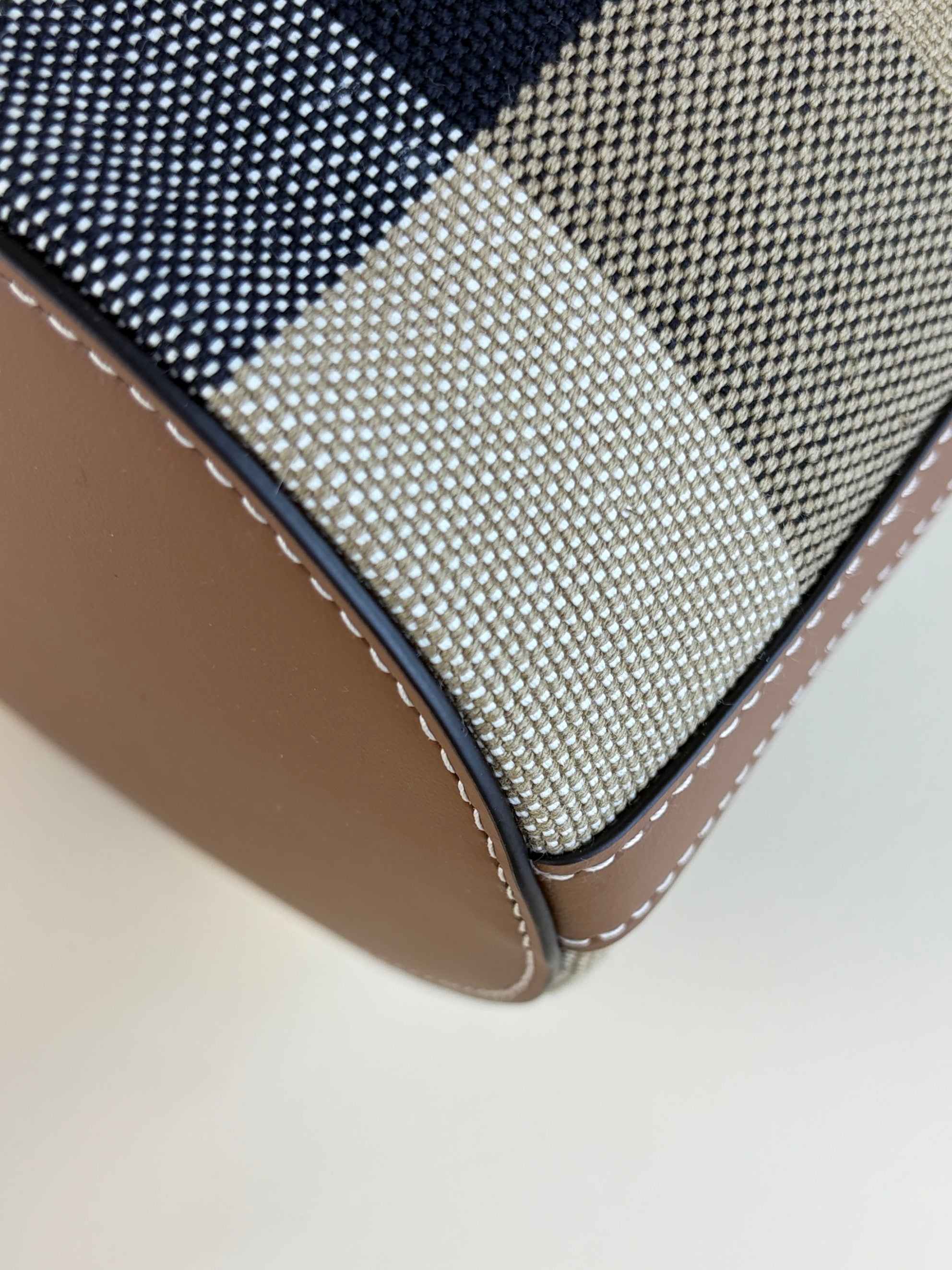Burberry Taupe Brown and Giant Check Canvas Small Bucket Bag