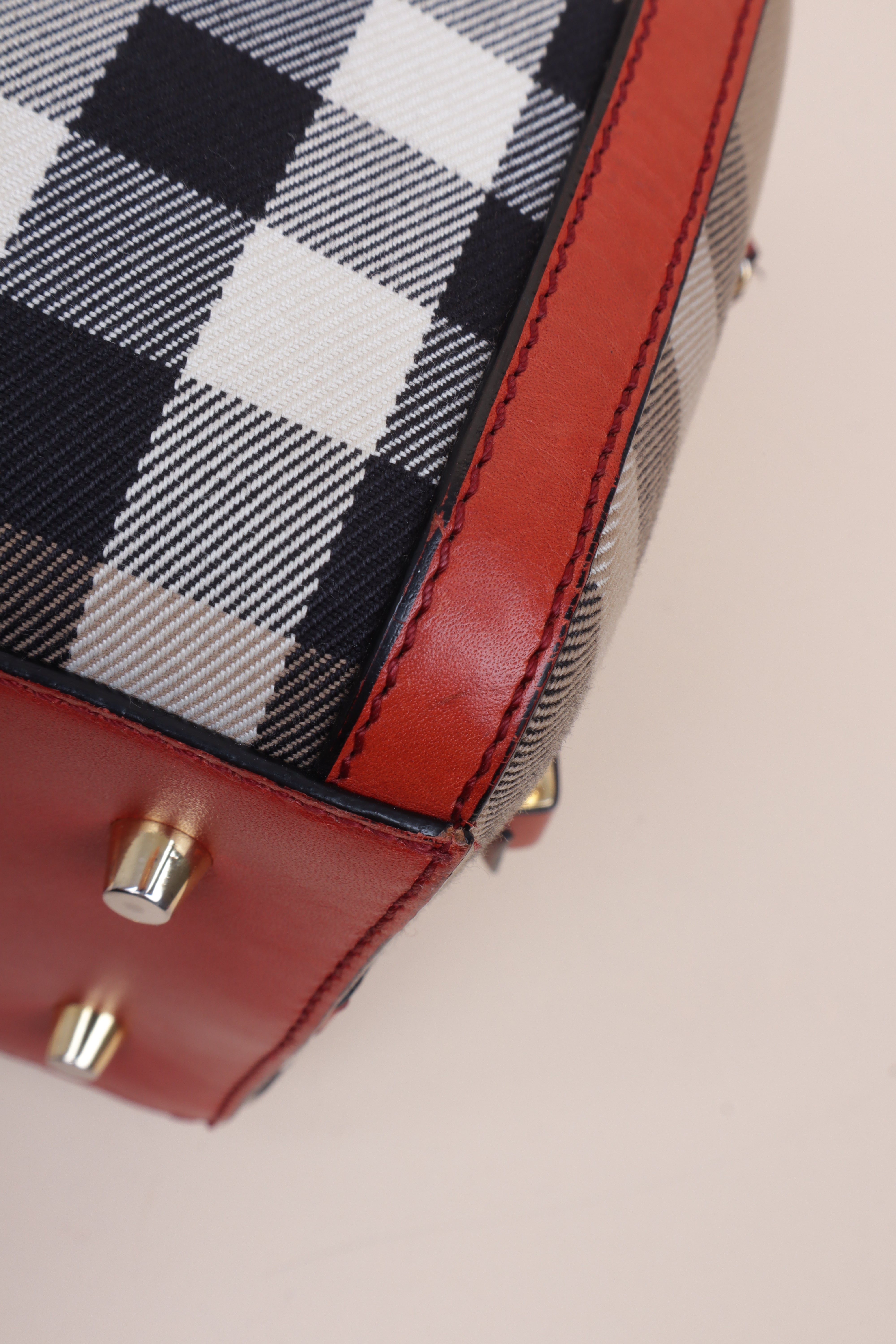 Burberry House Check Red Alchester Bowling Medium Tote Bag with Strap