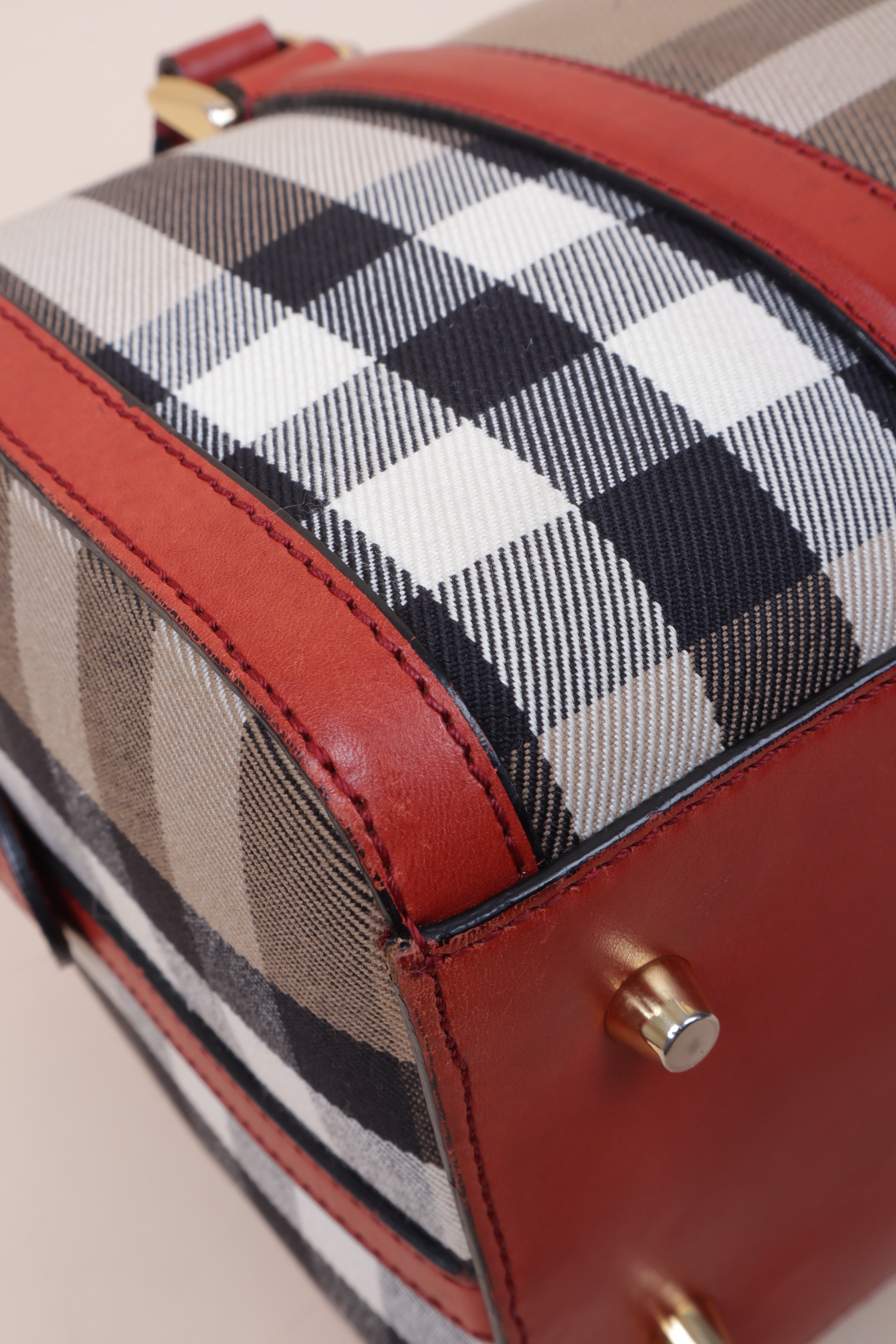 Burberry House Check Red Alchester Bowling Medium Tote Bag with Strap