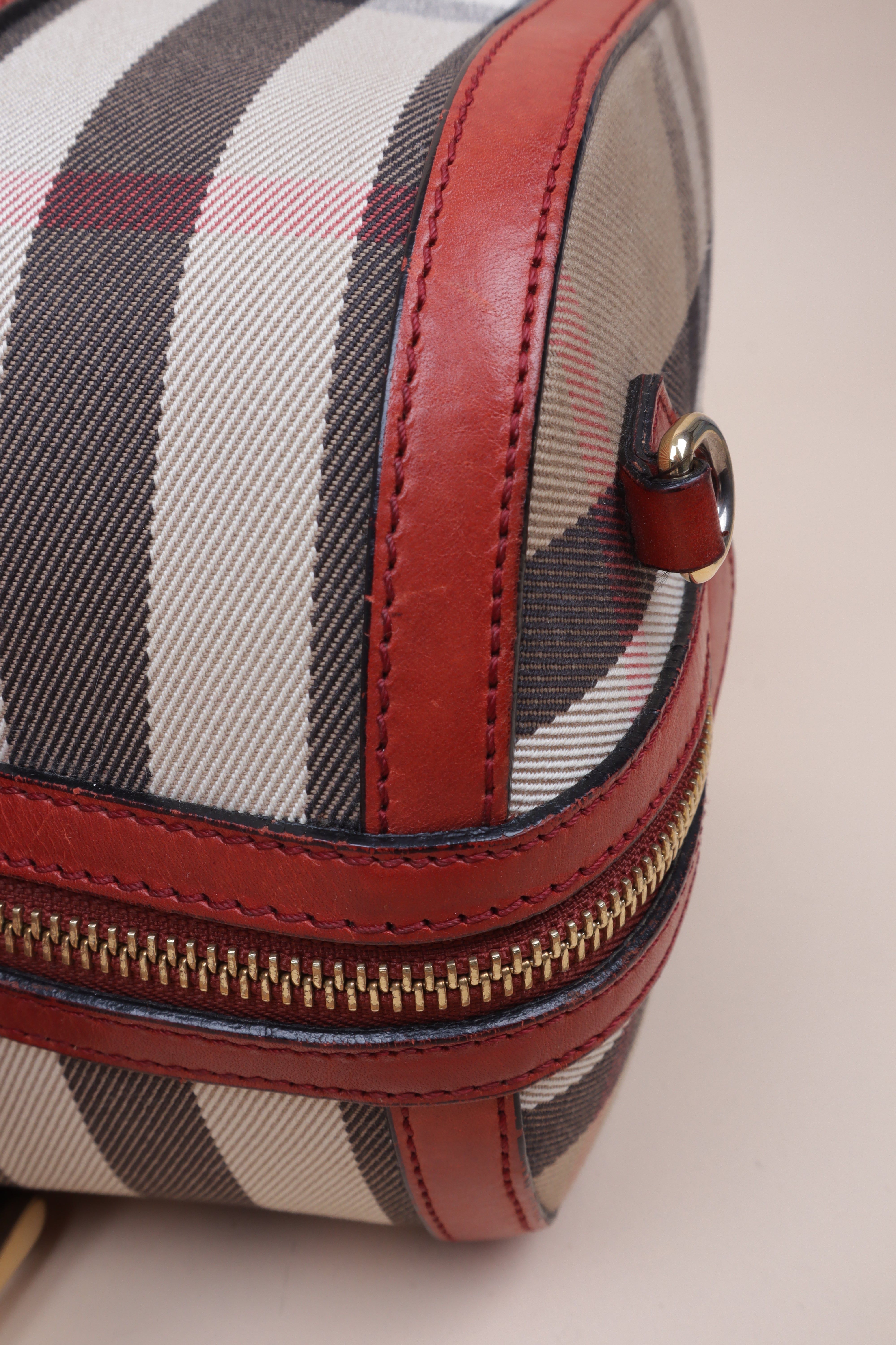 Burberry House Check Red Alchester Bowling Medium Tote Bag with Strap