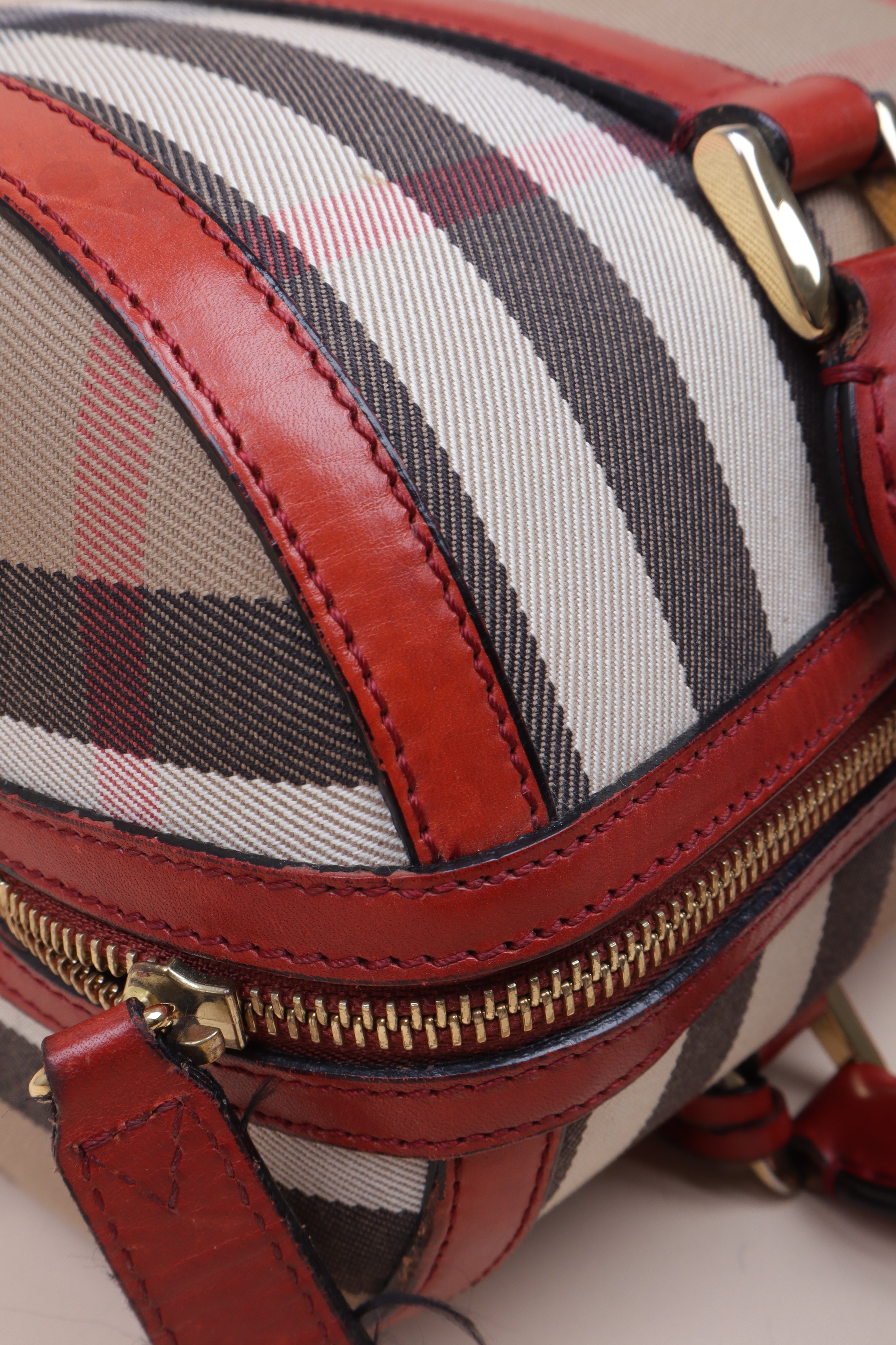 Burberry House Check Red Alchester Bowling Medium Tote Bag with Strap