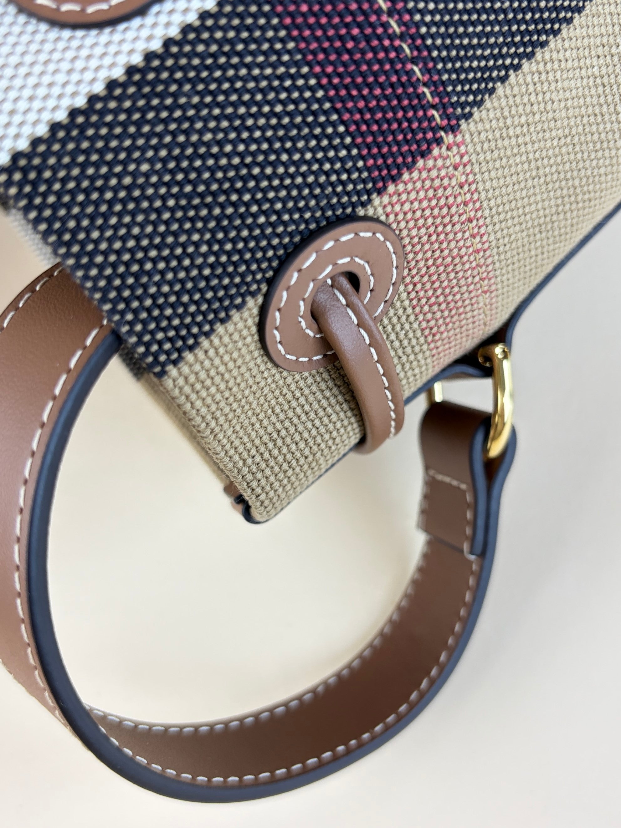 Burberry Taupe Brown and Giant Check Canvas Small Bucket Bag