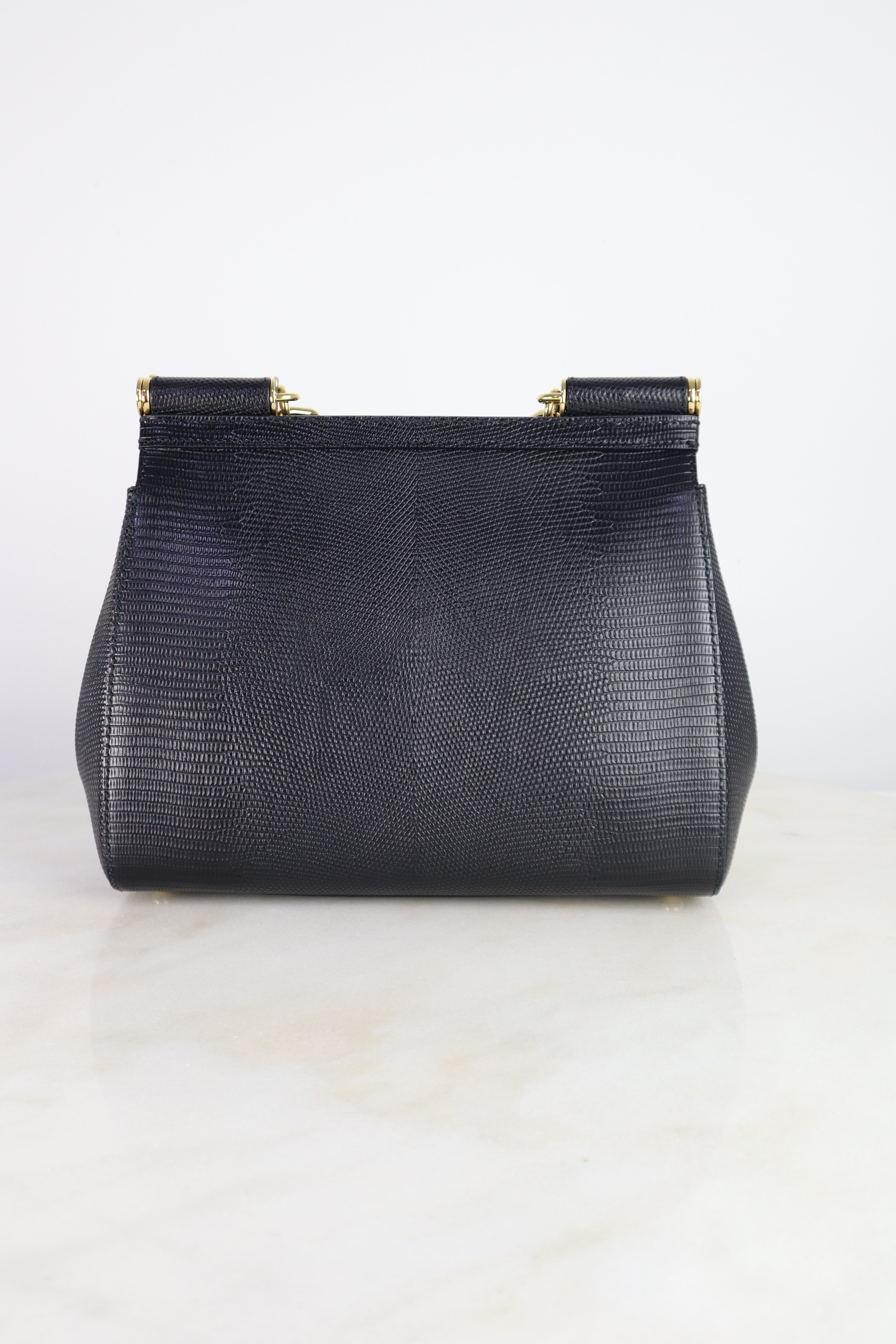Dolce & Gabbana Black Iguana Print Sicily Crystal Medium Bag W/ Strap