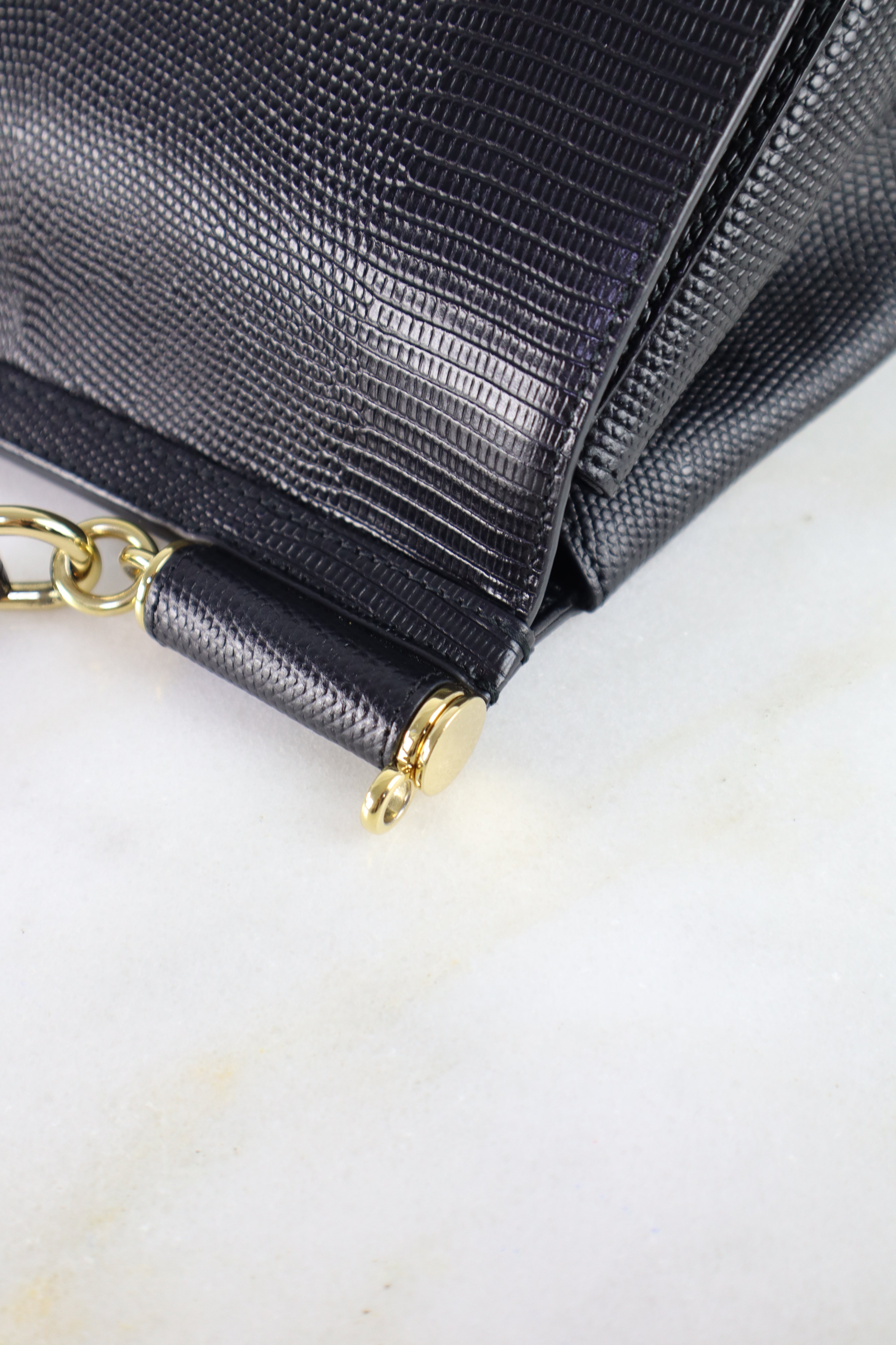 Dolce & Gabbana Black Iguana Print Sicily Crystal Medium Bag W/ Strap