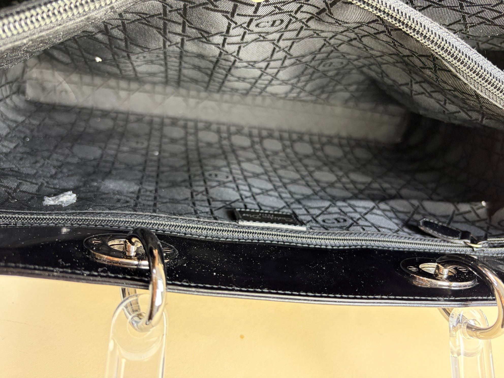 Christian Dior Black Vintage Lady Dior large Bag with Transparent Handle