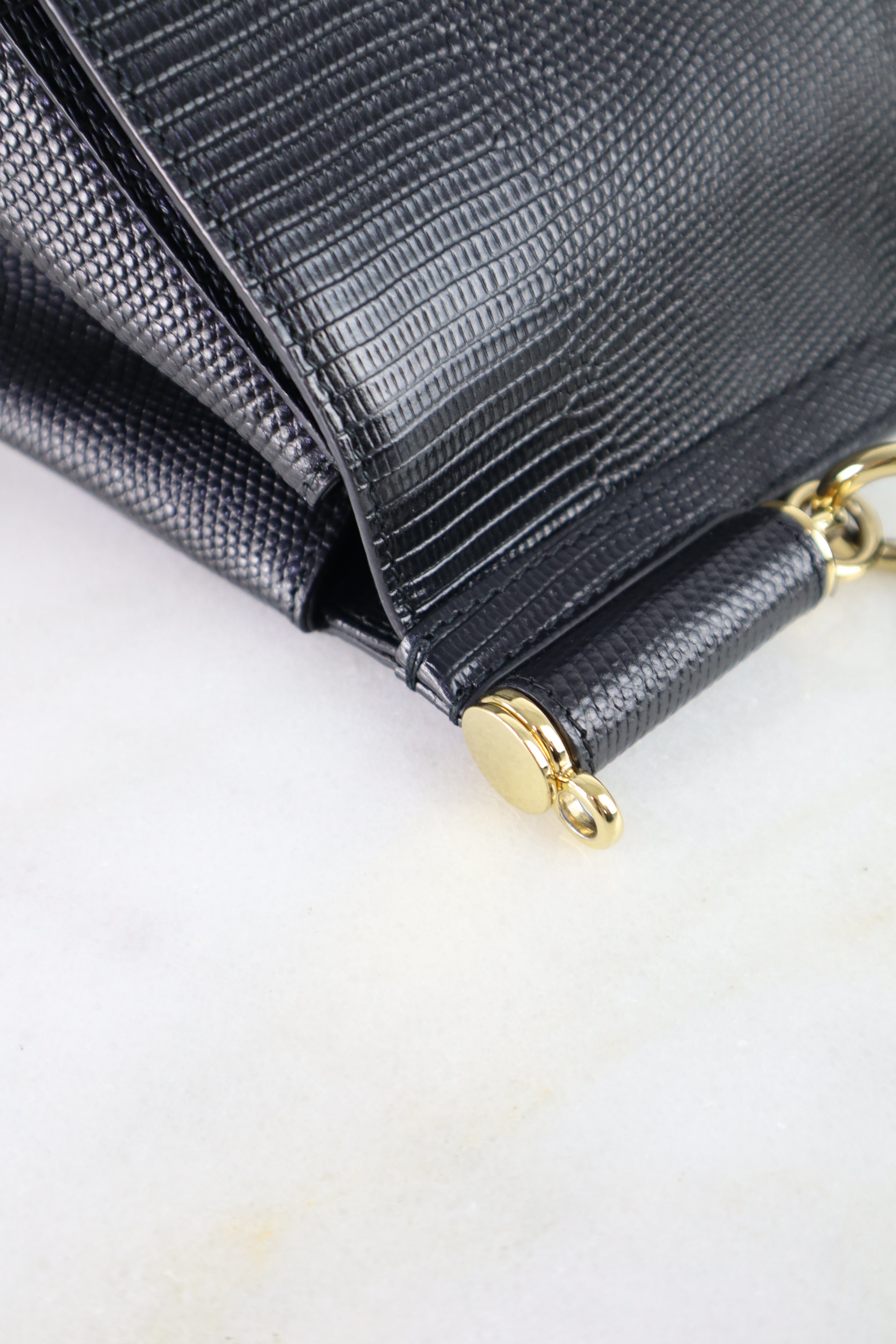 Dolce & Gabbana Black Iguana Print Sicily Crystal Medium Bag W/ Strap