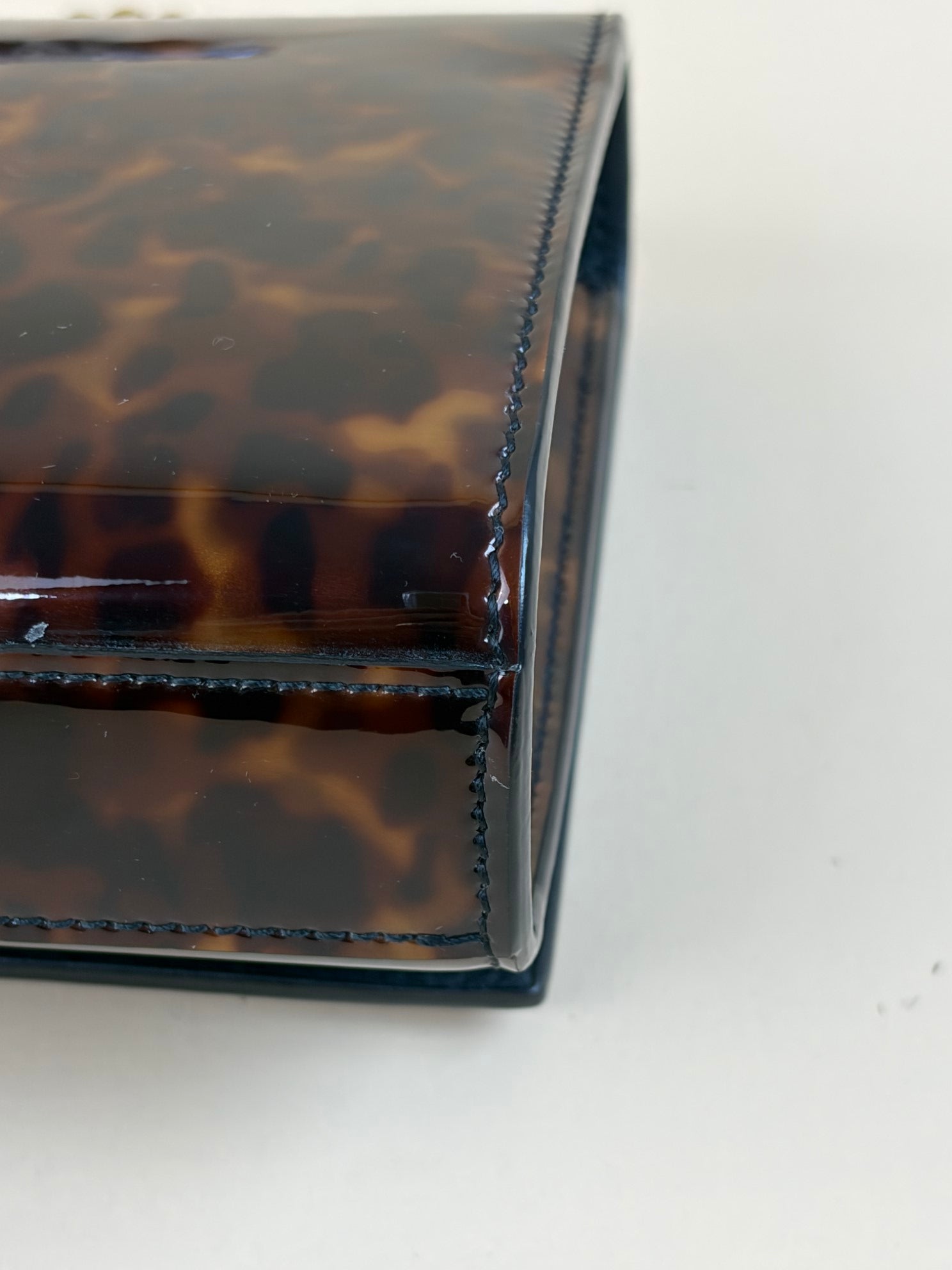 YSL tortise shell small kat patent monogram with chains