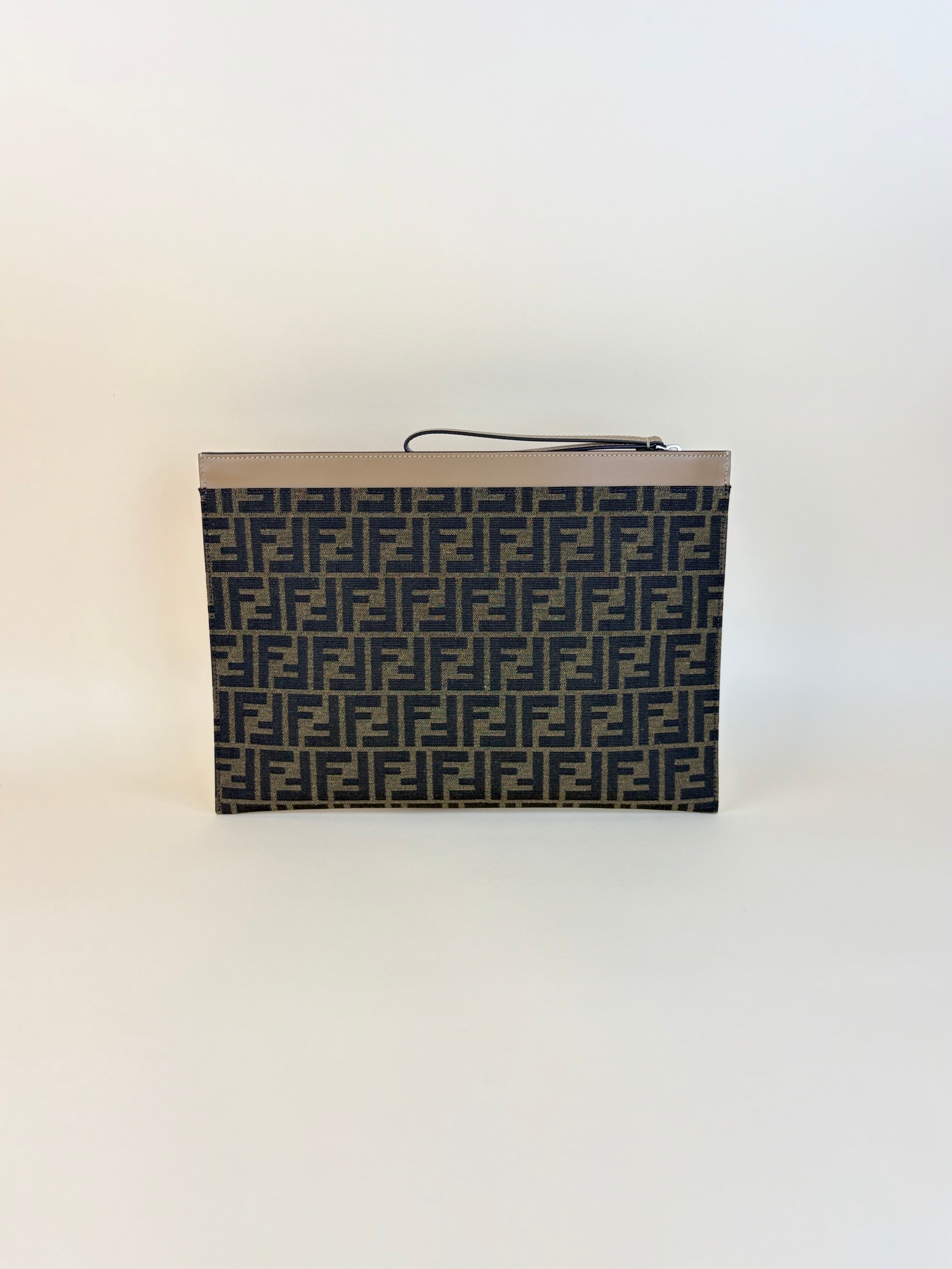 Fendi Brown FF Jacquard Fabric Large Flat Pouch