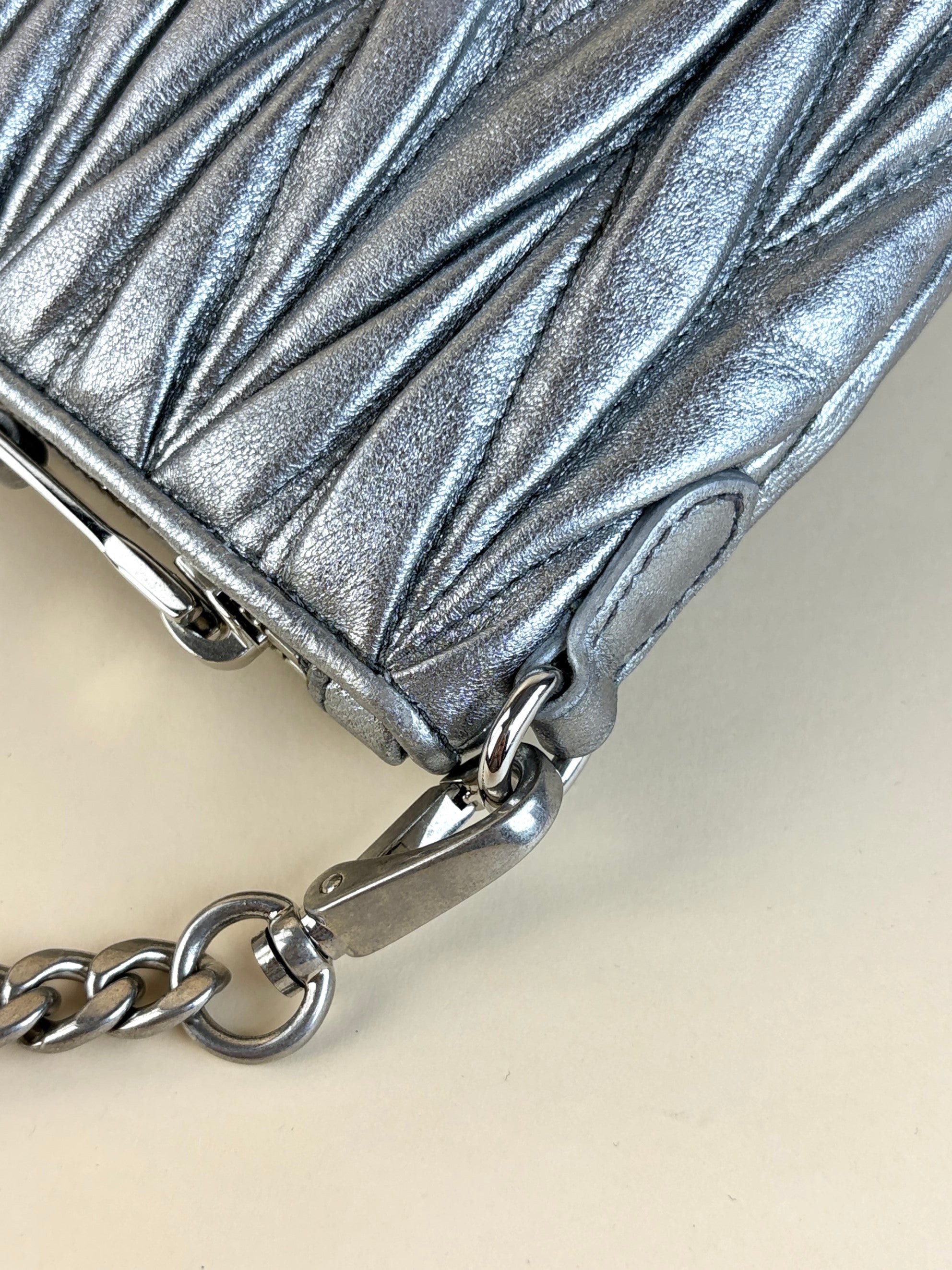 Miu Miu Metallic Nappa Matelasse Chain Clutch Bag