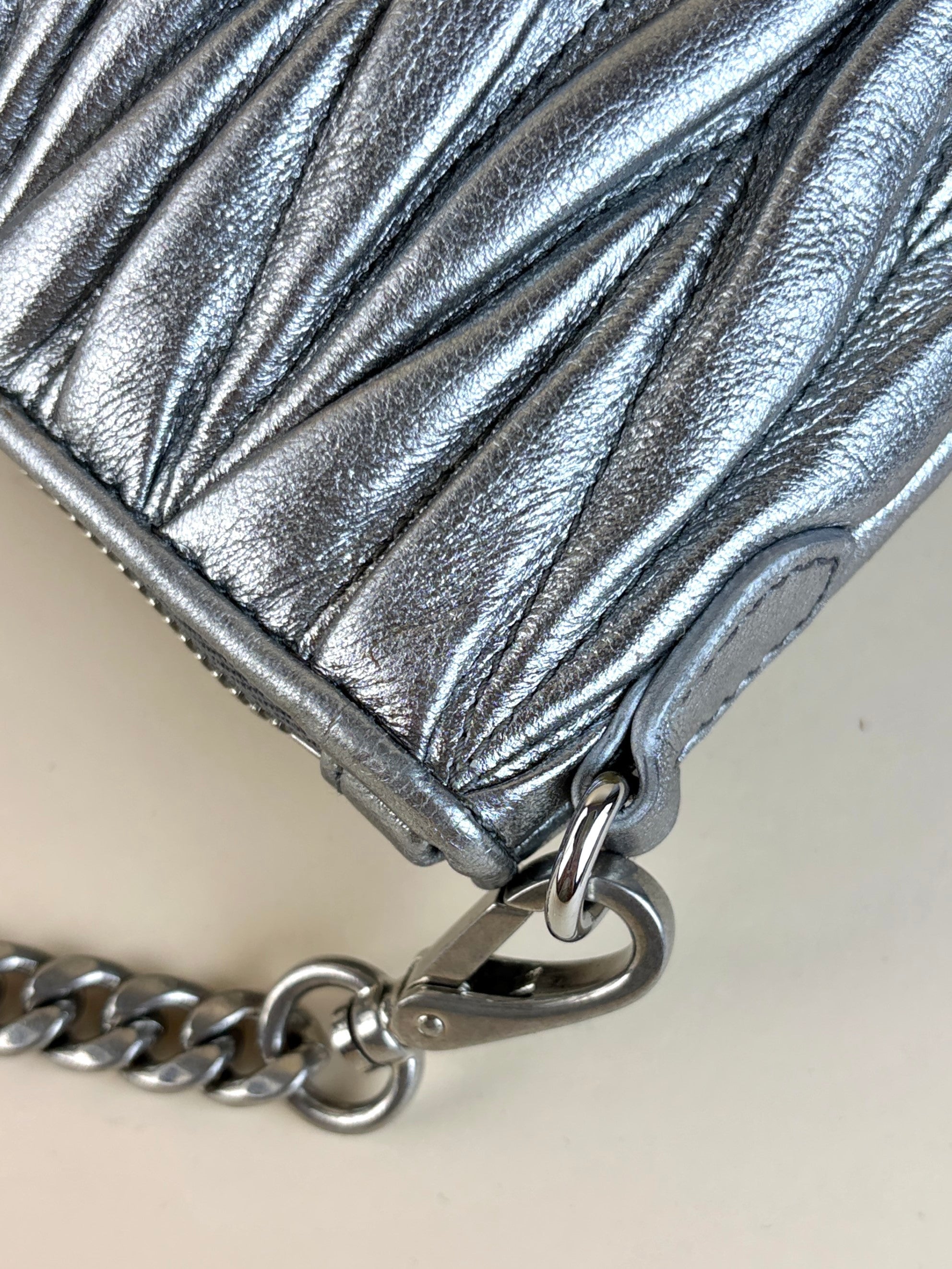 Miu Miu Metallic Nappa Matelasse Chain Clutch Bag