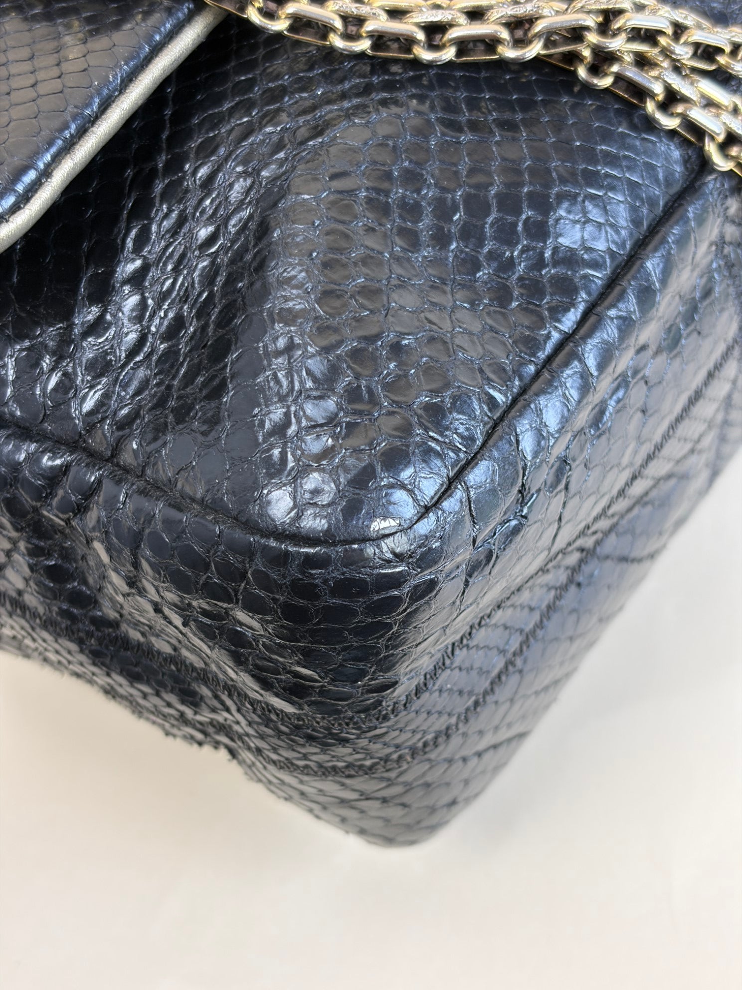 Chanel Black Python Classic Jumbo Shoulder Bag