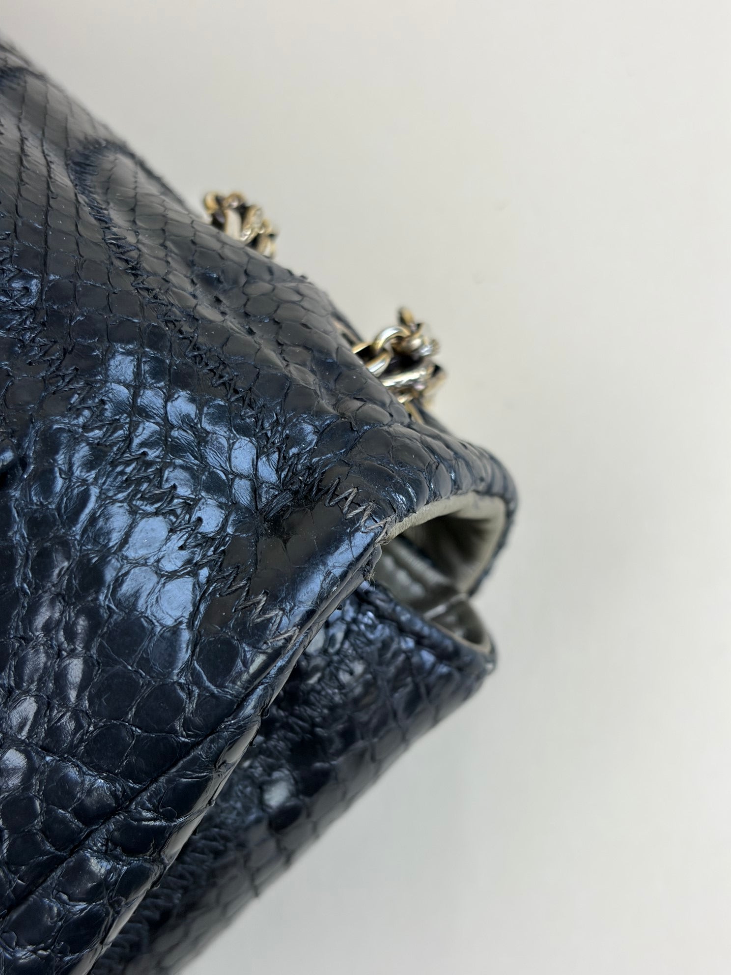 Chanel Black Python Classic Jumbo Shoulder Bag