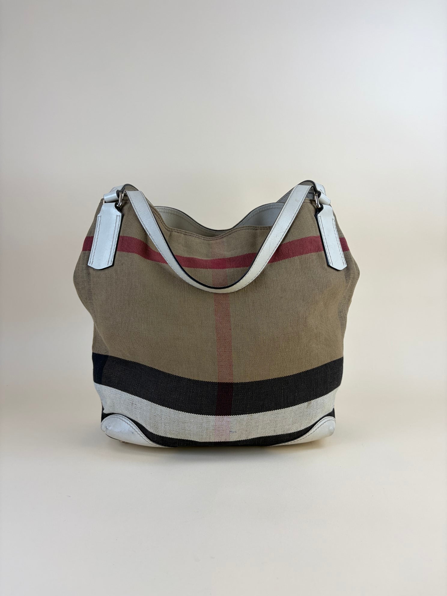 Burberry White Maidstone House Check Bucket Shoulder Bag