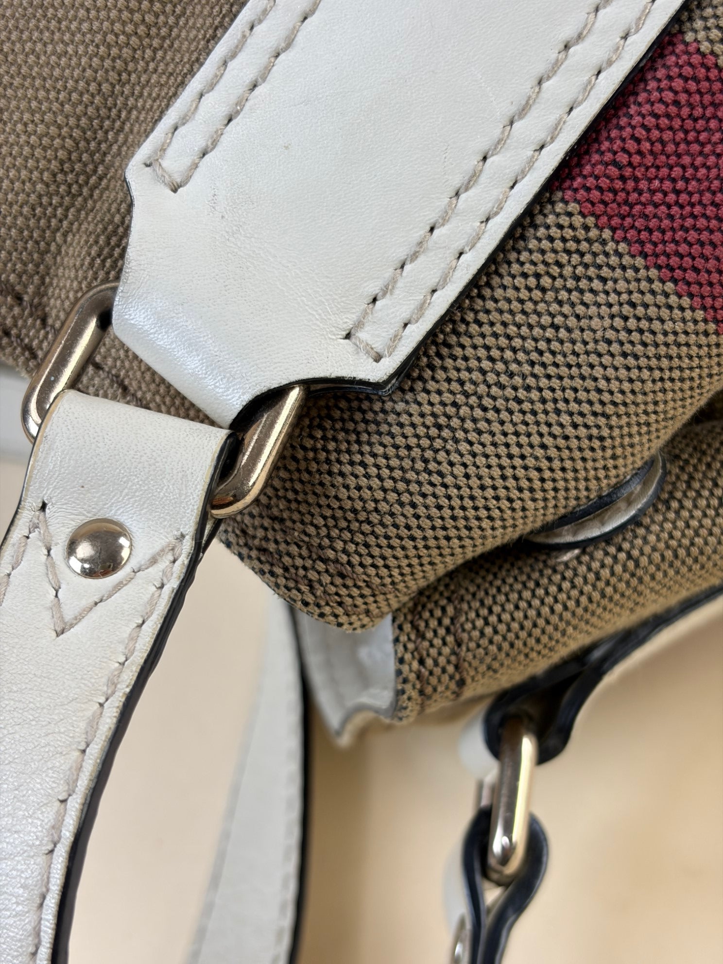 Burberry White Maidstone House Check Bucket Shoulder Bag