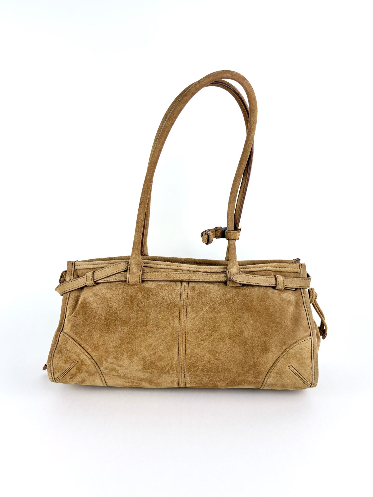 Prada bonnie medium suede handbag light brown