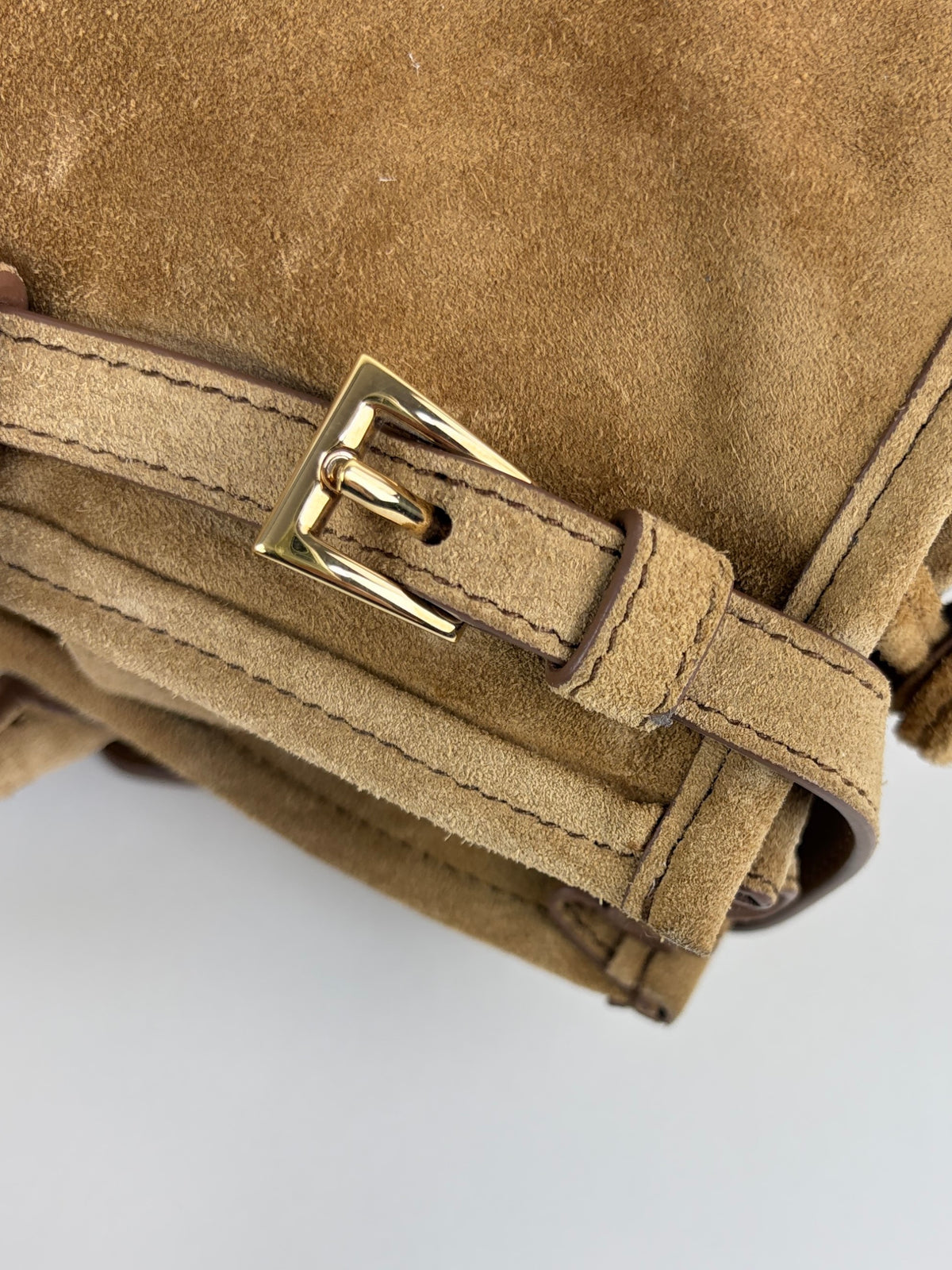 Prada bonnie medium suede handbag light brown