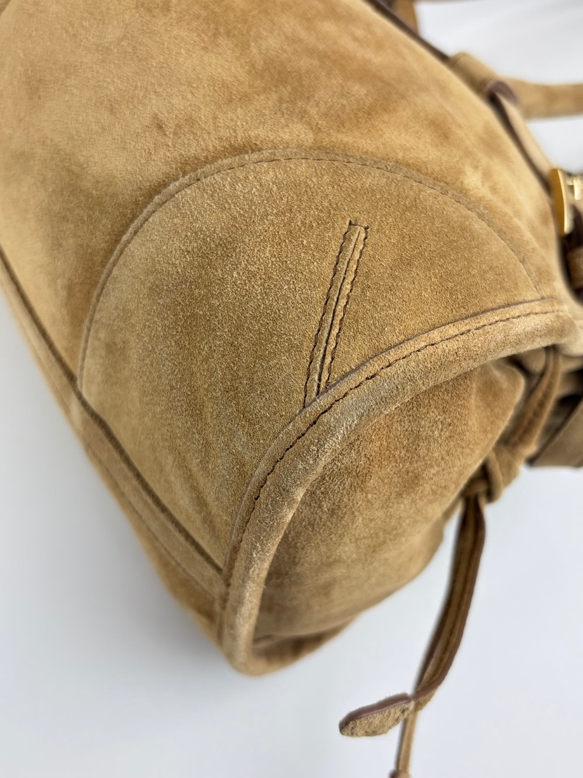 Prada bonnie medium suede handbag light brown