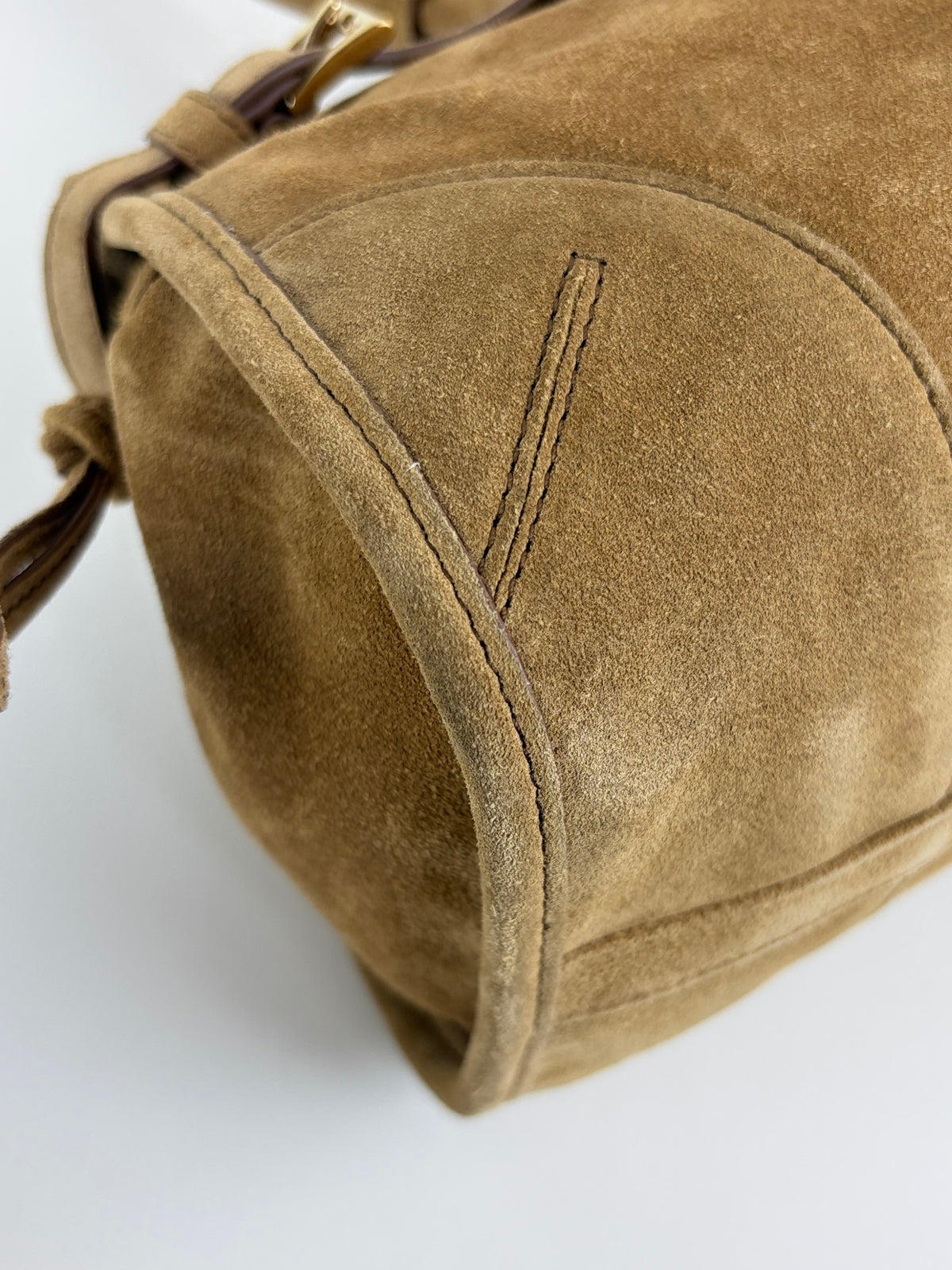 Prada bonnie medium suede handbag light brown