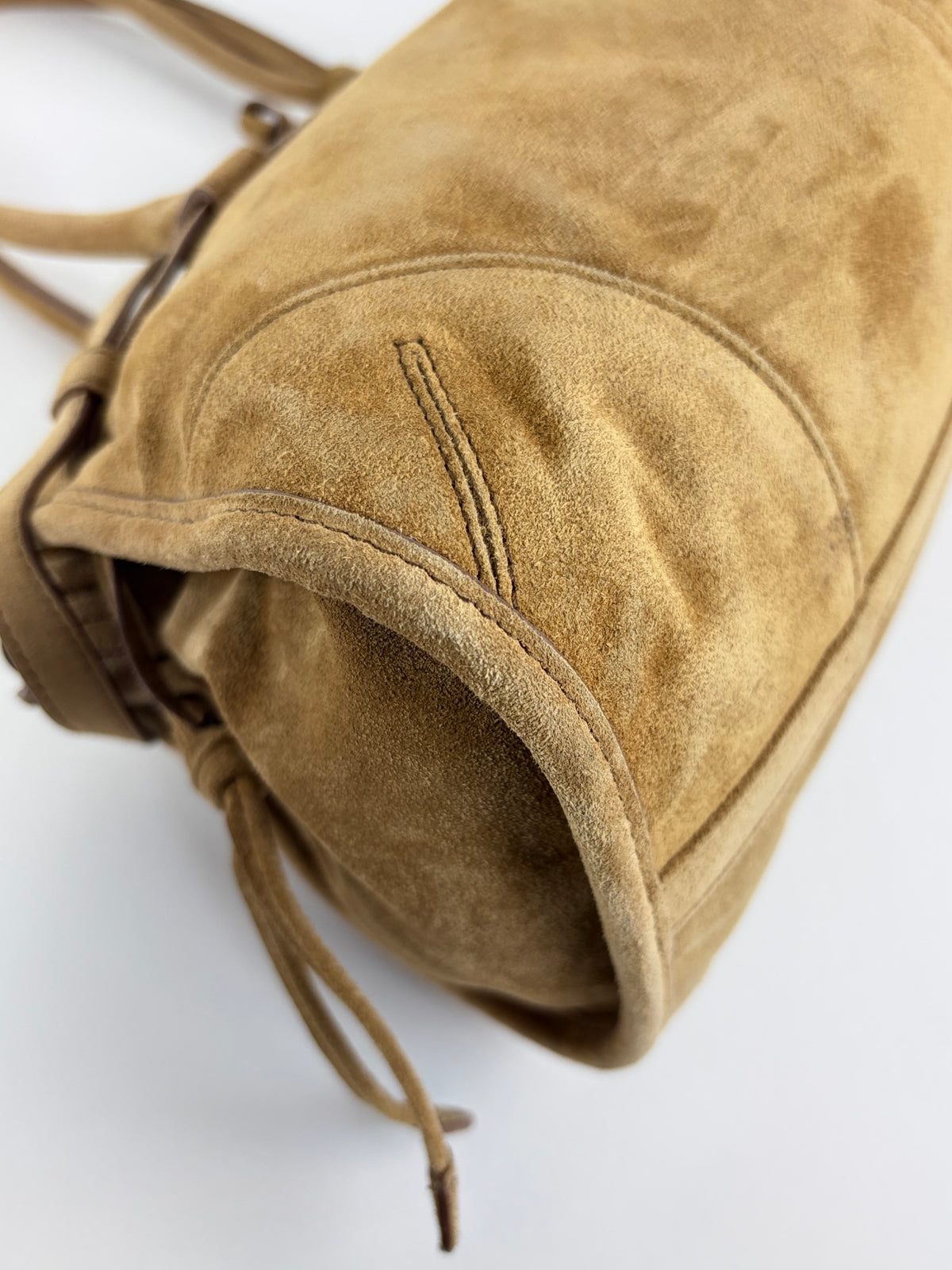 Prada bonnie medium suede handbag light brown