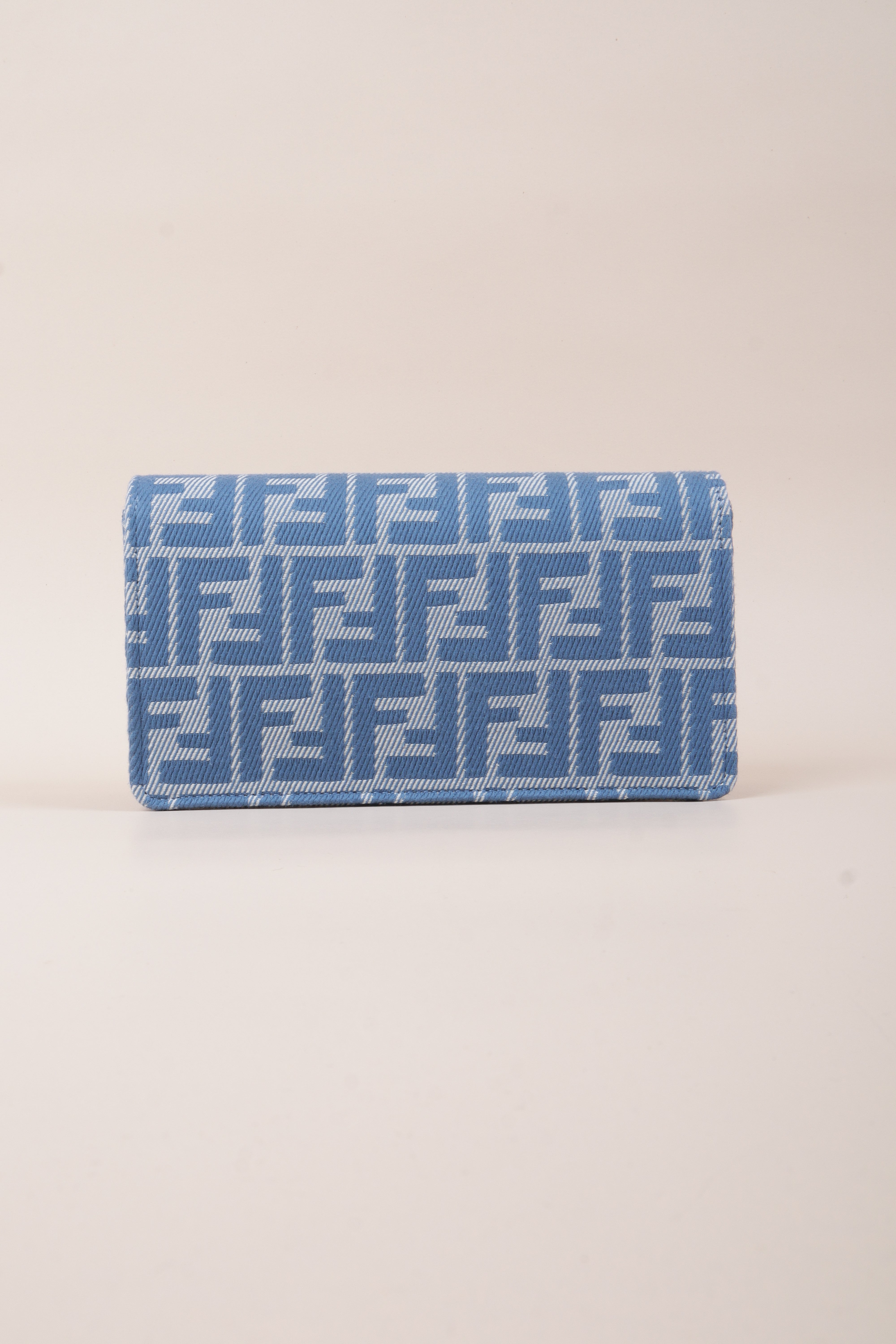 Fendi Bicolor Jacquard Denim Slim Baguette Wallet on Chain with Strap