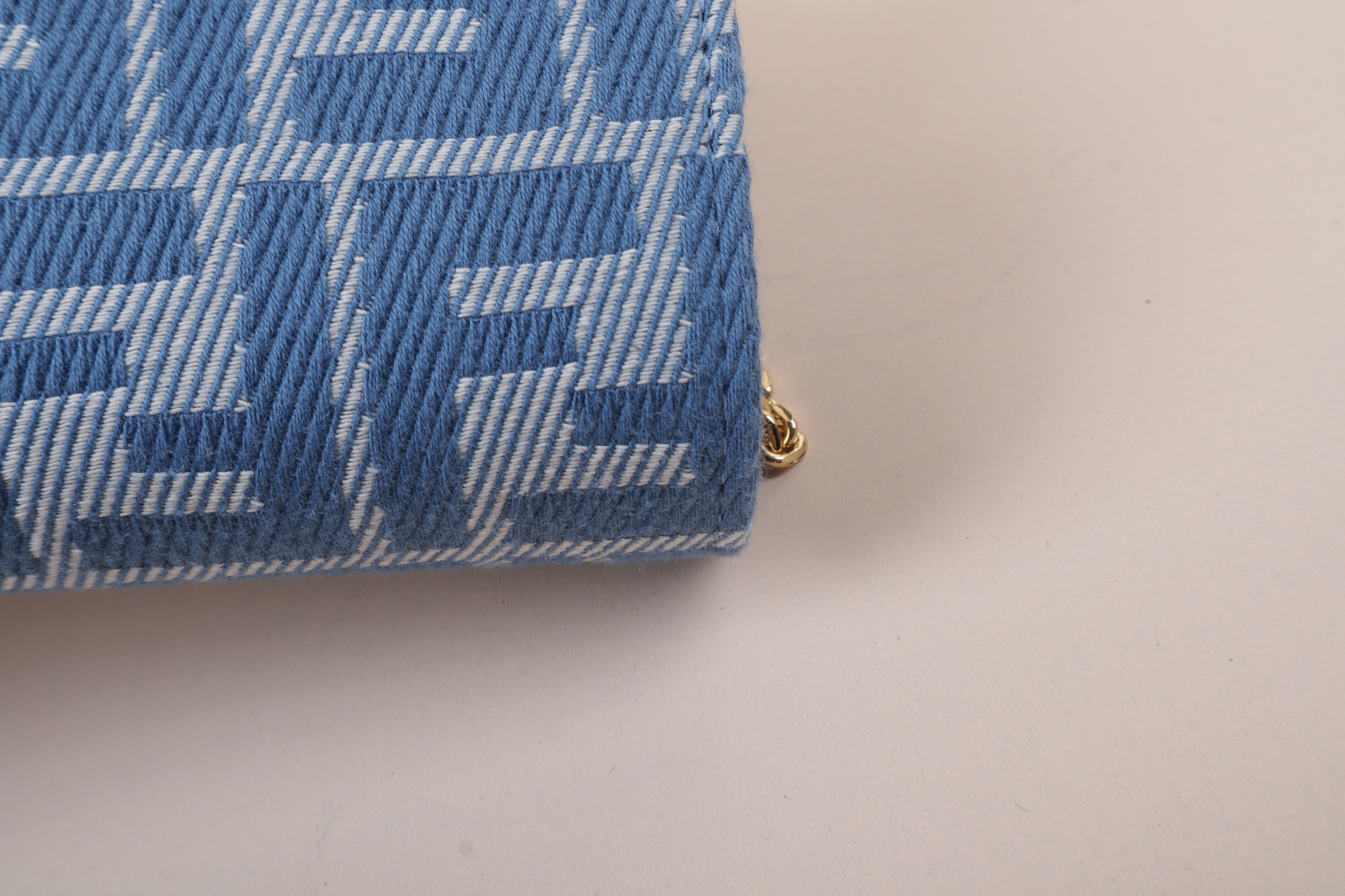 Fendi Bicolor Jacquard Denim Slim Baguette Wallet on Chain with Strap