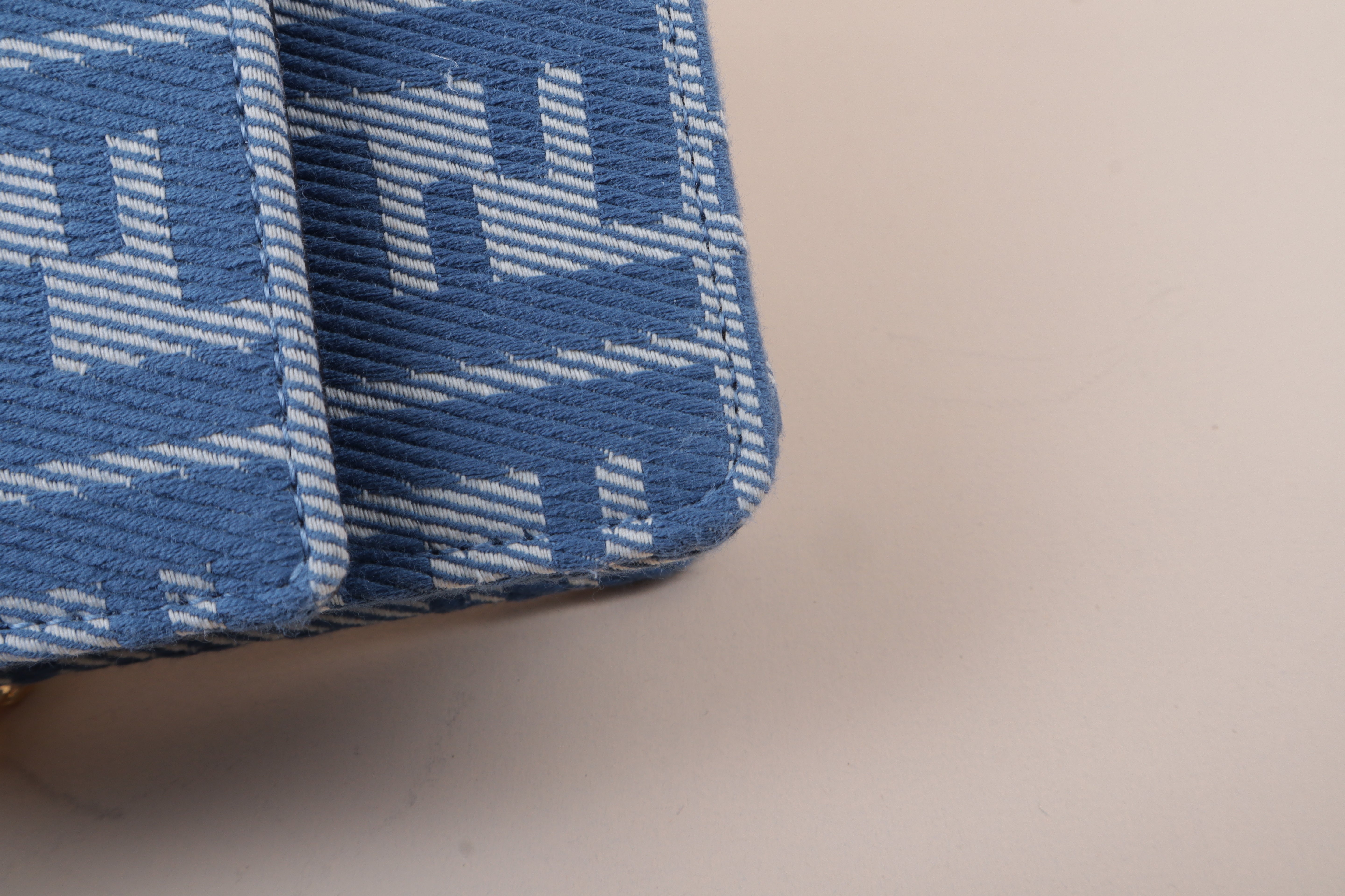 Fendi Bicolor Jacquard Denim Slim Baguette Wallet on Chain with Strap