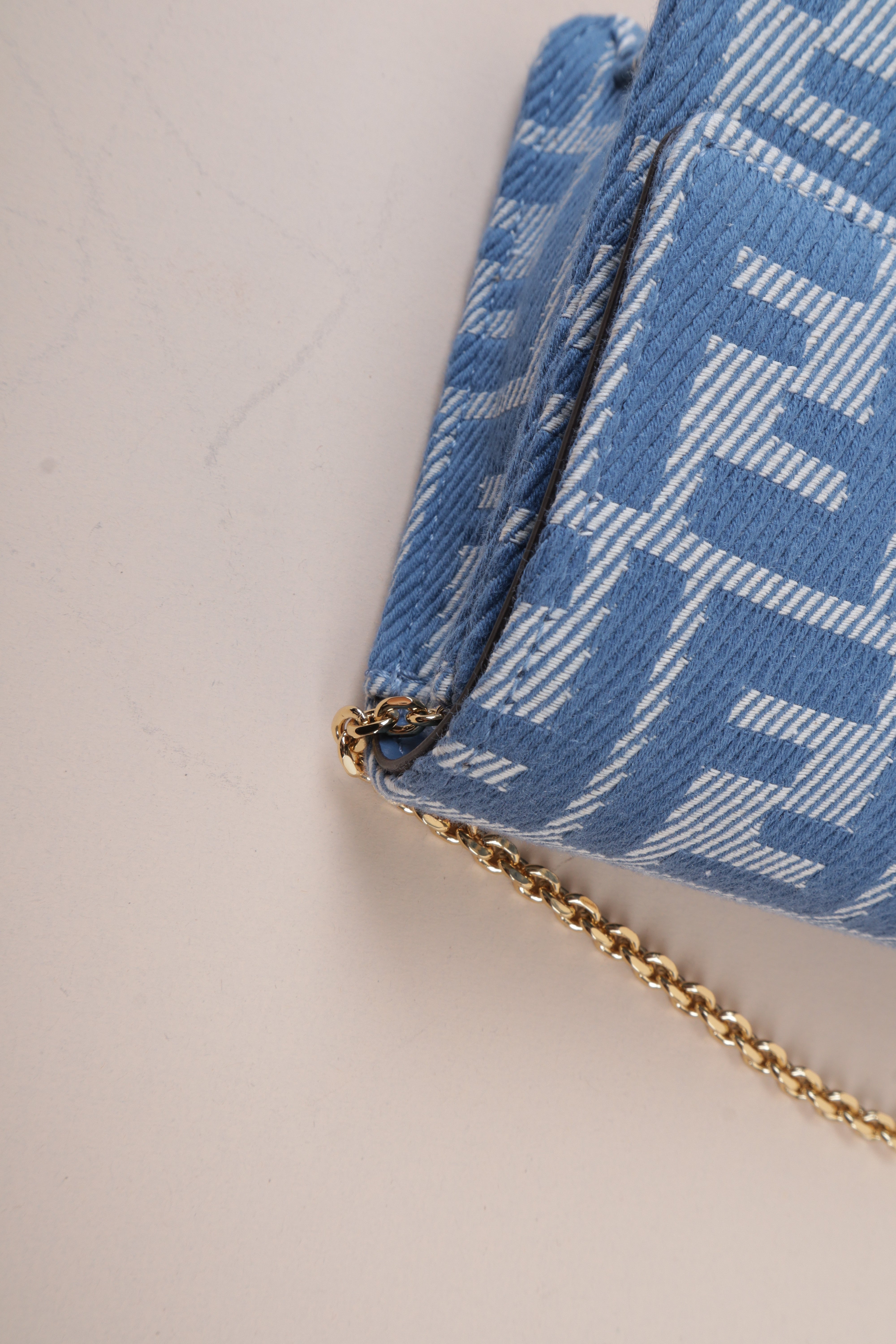 Fendi Bicolor Jacquard Denim Slim Baguette Wallet on Chain with Strap