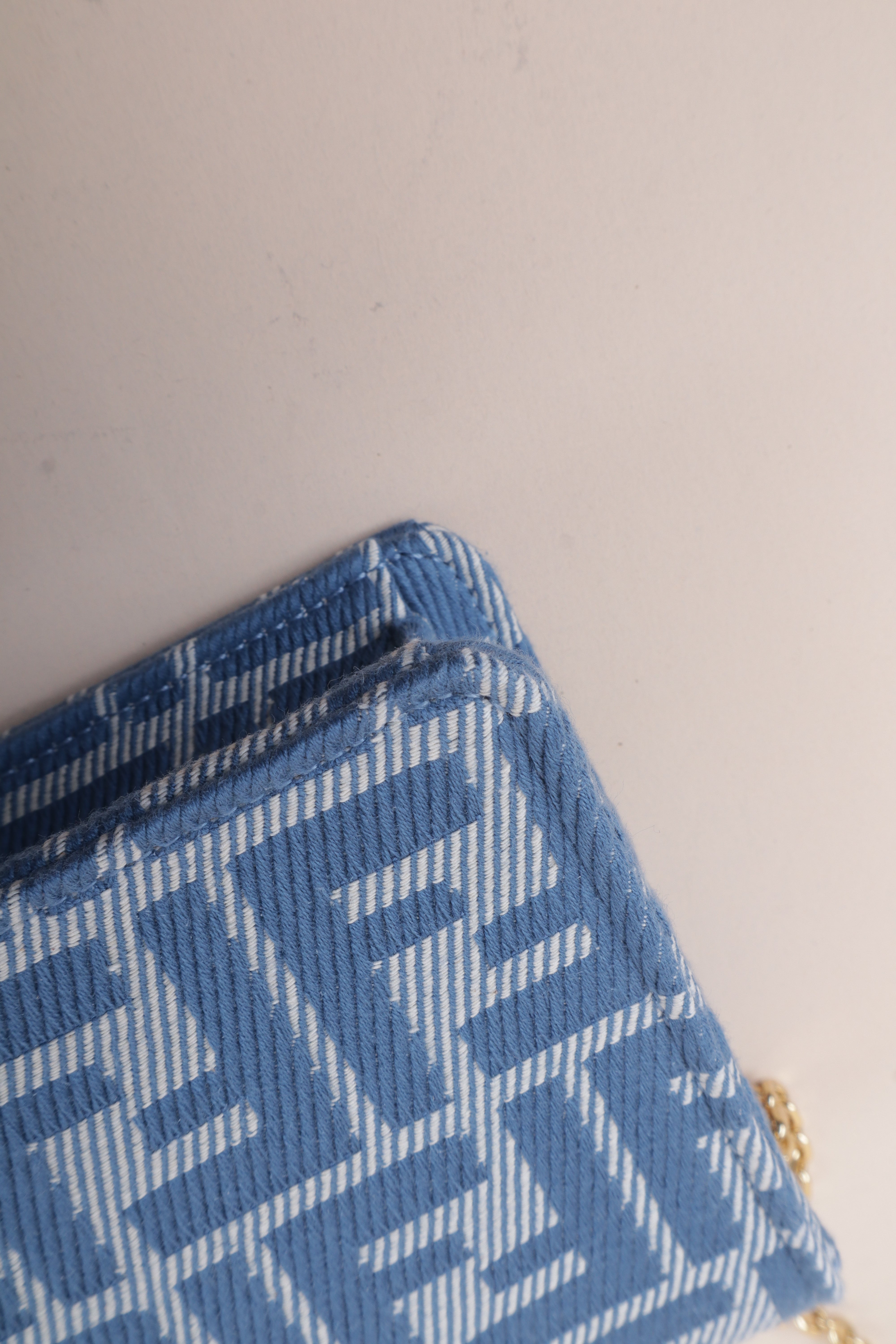 Fendi Bicolor Jacquard Denim Slim Baguette Wallet on Chain with Strap