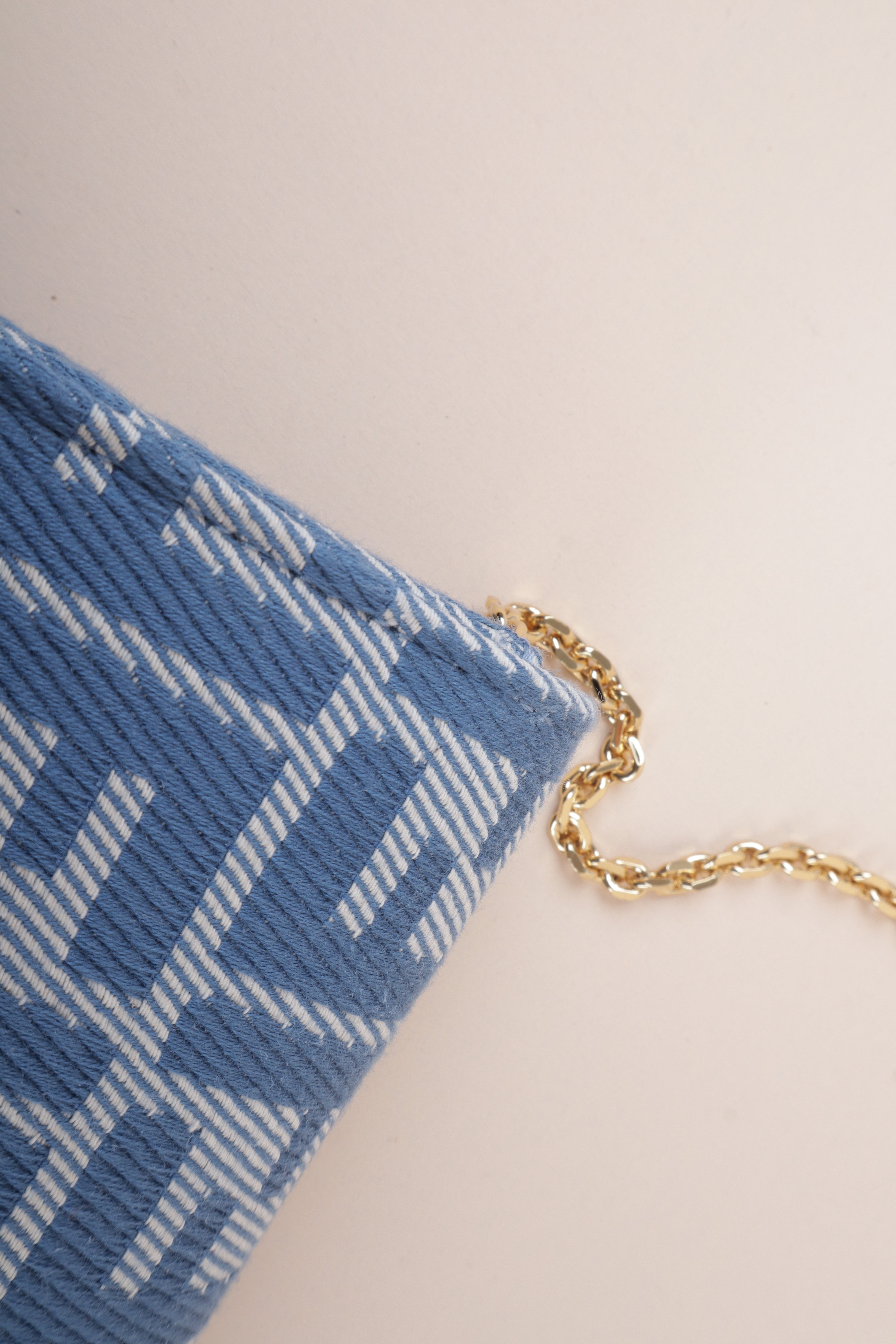 Fendi Bicolor Jacquard Denim Slim Baguette Wallet on Chain with Strap