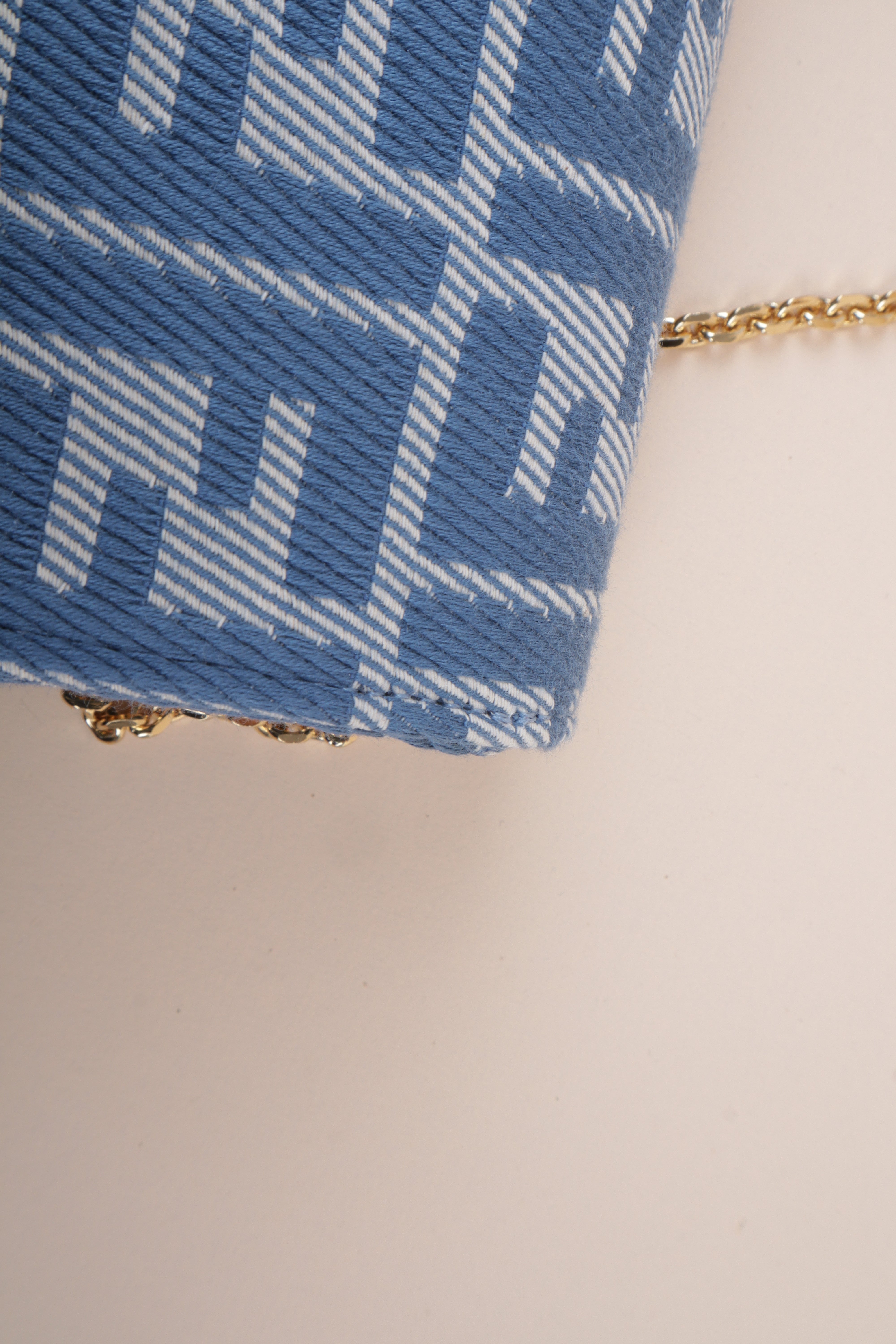 Fendi Bicolor Jacquard Denim Slim Baguette Wallet on Chain with Strap