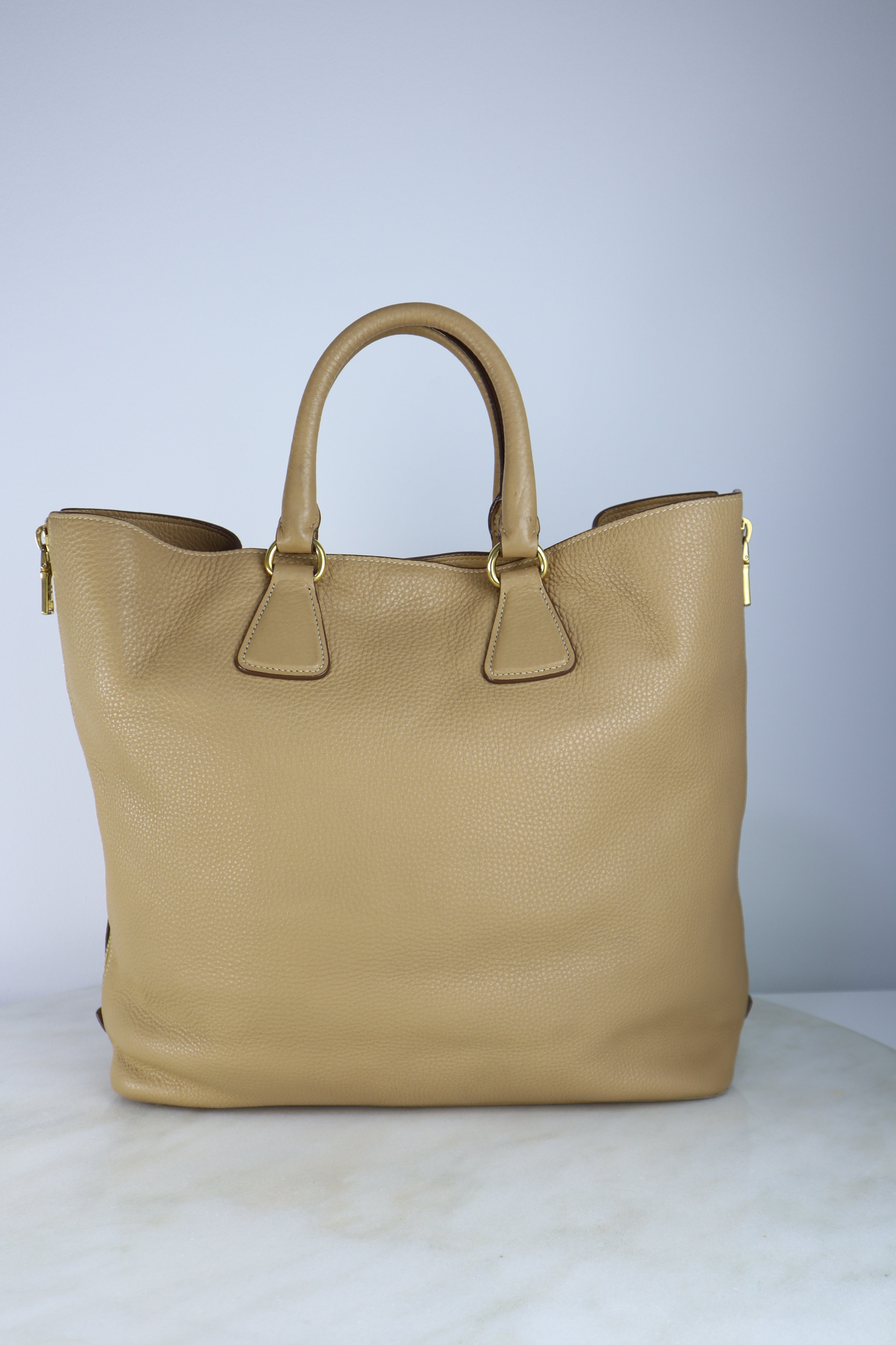 Prada Beige Vitello Daino Large Shopping Tote Bag W/ Strap-handbag-Prada-The Closet Egypt