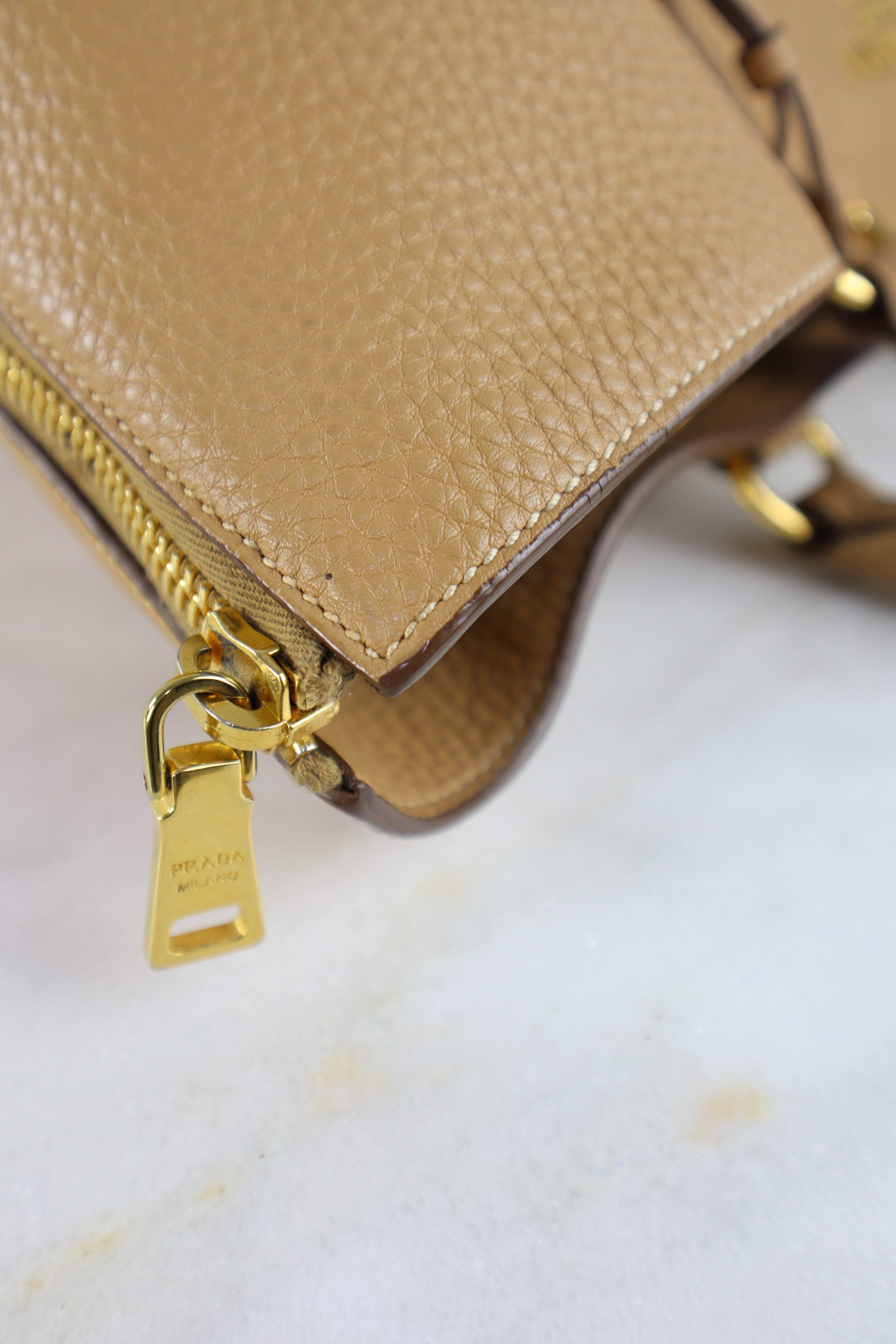 Prada Beige Vitello Daino Large Shopping Tote Bag W/ Strap-handbag-Prada-The Closet Egypt