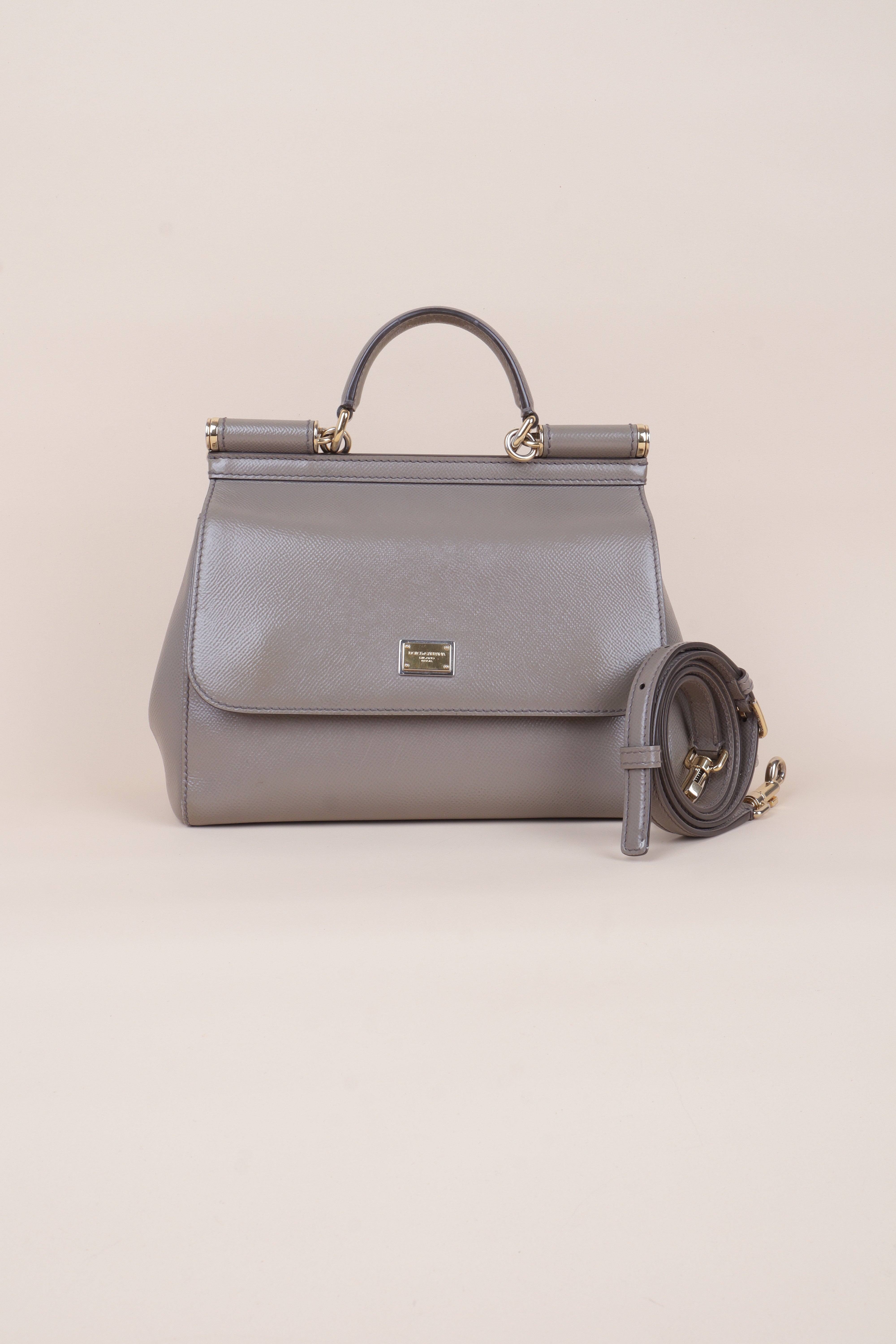 Dolce & Gabbana Grey Sicily Large Top Handle Bag with Strap