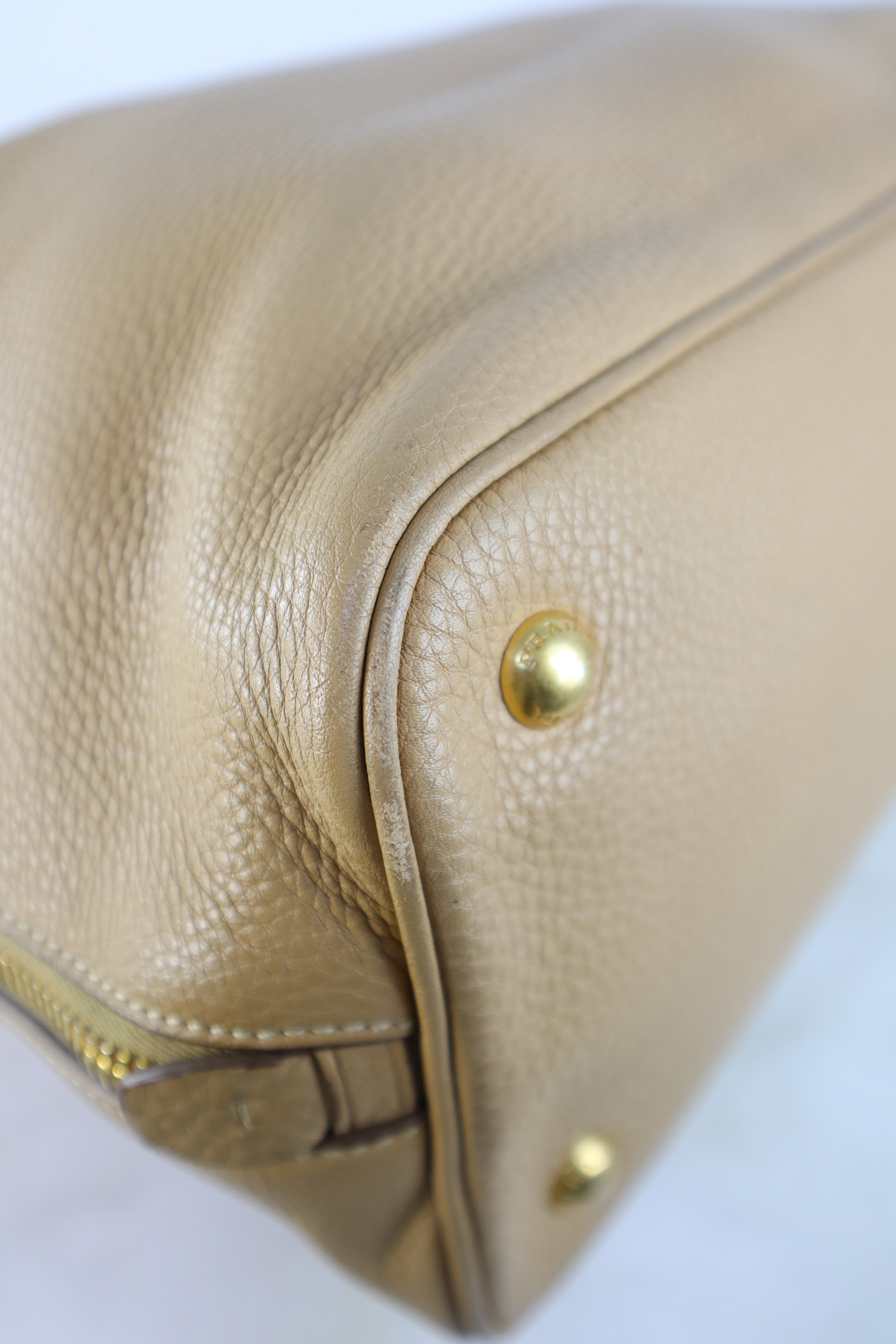 Prada Beige Vitello Daino Large Shopping Tote Bag W/ Strap